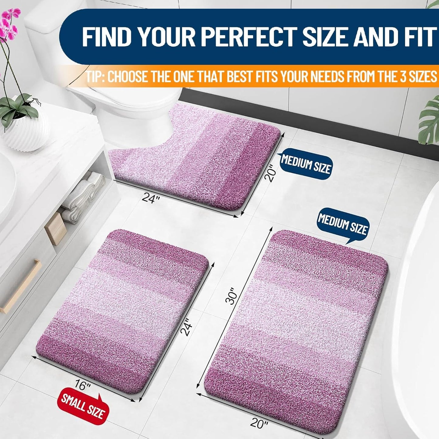 OLANLY Bathroom Rugs Mat 24x16, Extra Soft Absorbent Microfiber Bath Rugs, Rubber Backing, Quick Dry, Washable Bath Mats for Bathroom Floor, Tub and Shower, Home Decor Accessories, Pinkish-Purple