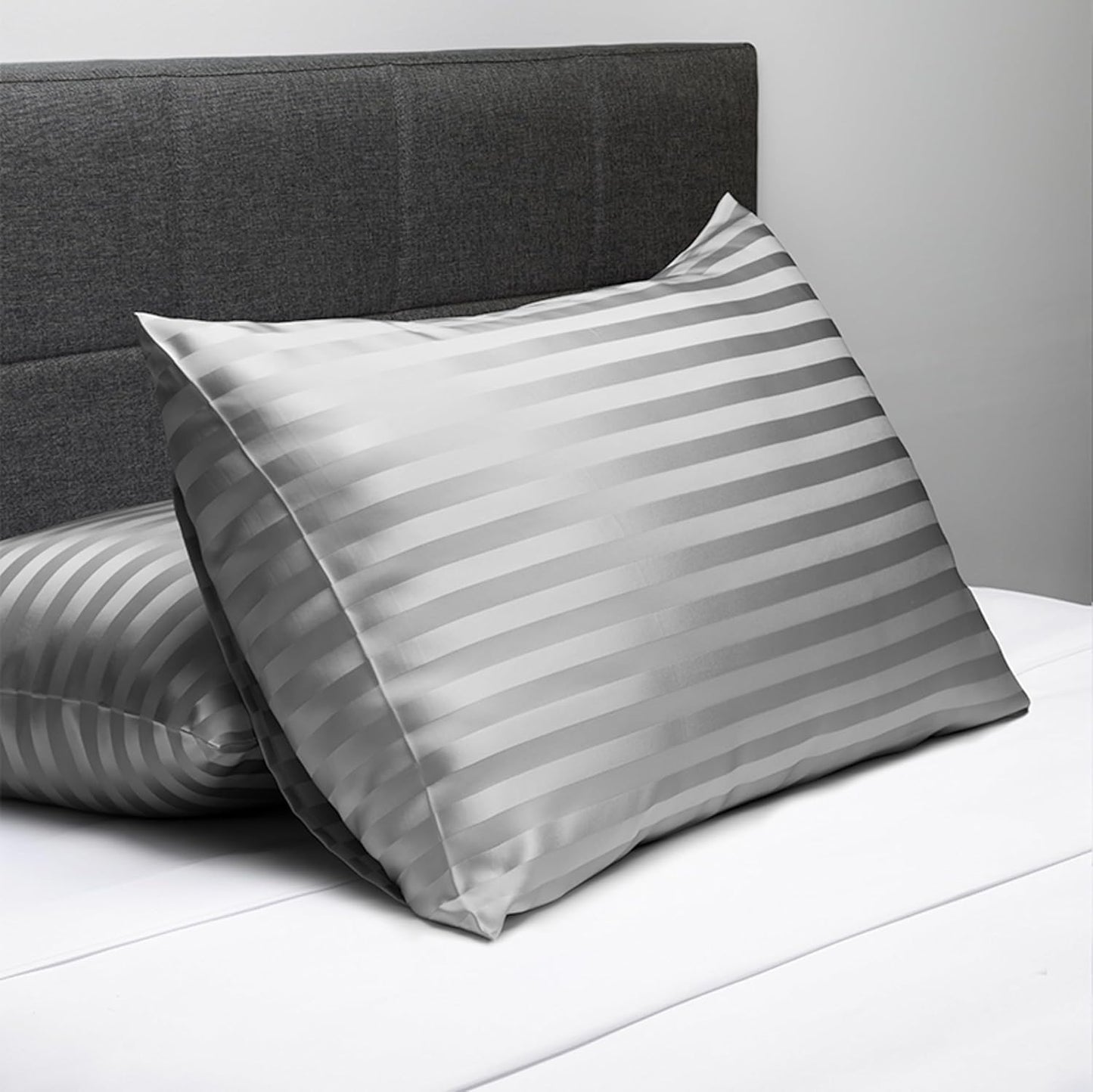 Fishers Finery 30mm 100% Pure Mulberry Silk Pillowcase Set, Quality Tested (Gray Stripe, Queen, 2 Pack)