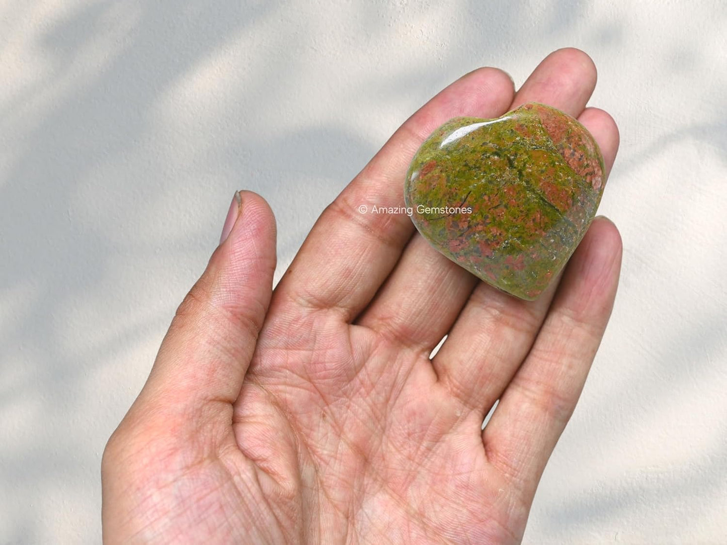 Amazing Gemstone Unakite Crystal Heart Palm Stone - Pocket Massage Worry Stone for Natural Body Chakra Balancing, Reiki Healing and Crystal Grid