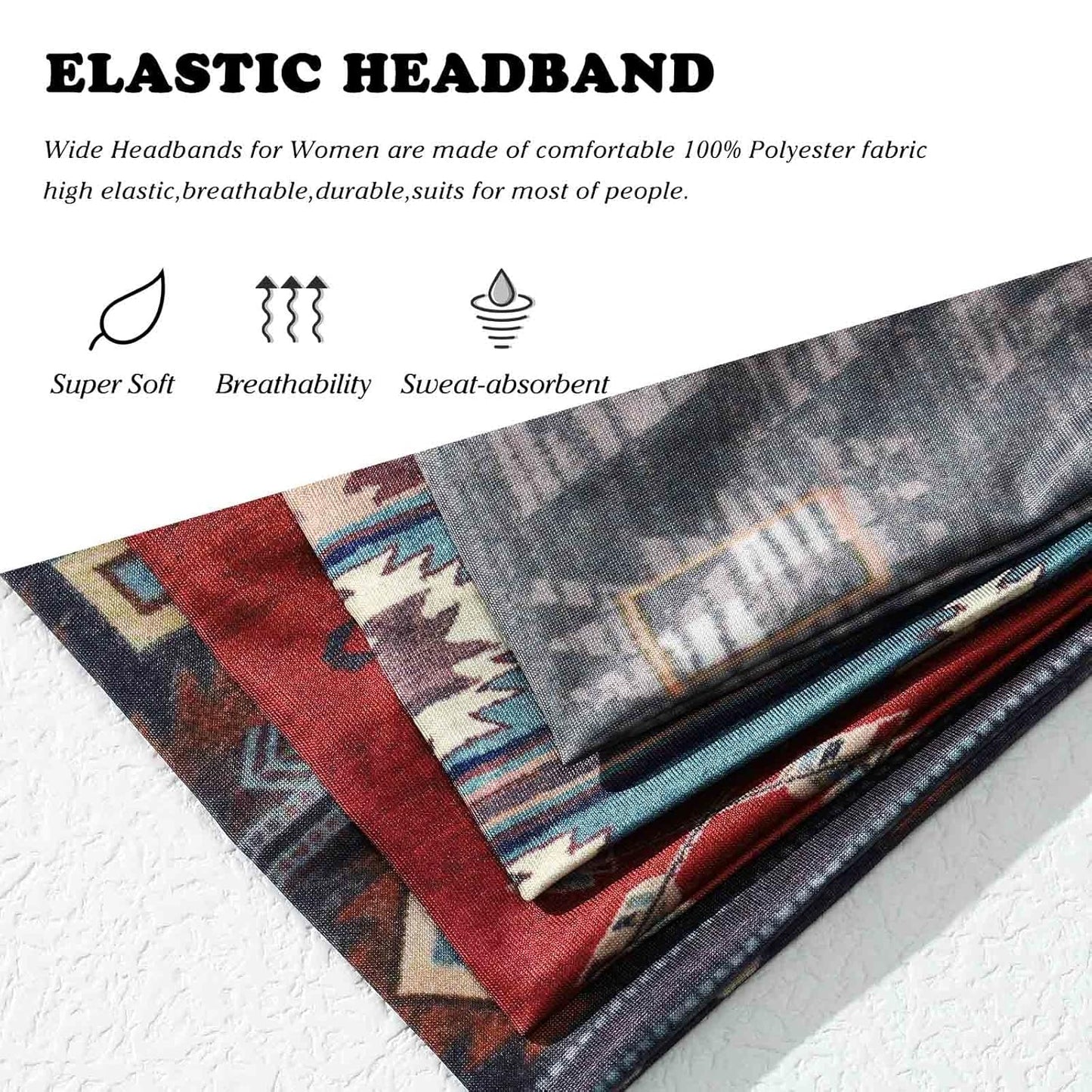 Olbye Wide Boho Headbands Turban Elastic Hairbands Nonslip Floral Bandana Workout Yoga Hair Scarfs Running Sweatband African Bohemian Head Wraps Fashion Hair Accessories for Women (C-Vintage)