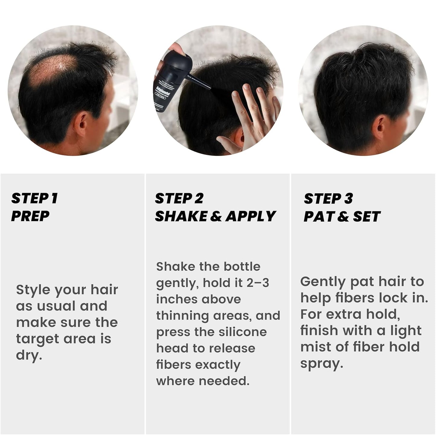 Hair Building Fibers with Spray Applicator, Hair Fibers for Thinning Hair, Undetectable & Long-lasting, Instant Coverage Bald Spots and Hair Loss, Fuller and Thicker Hair Finish (Black, 15g)