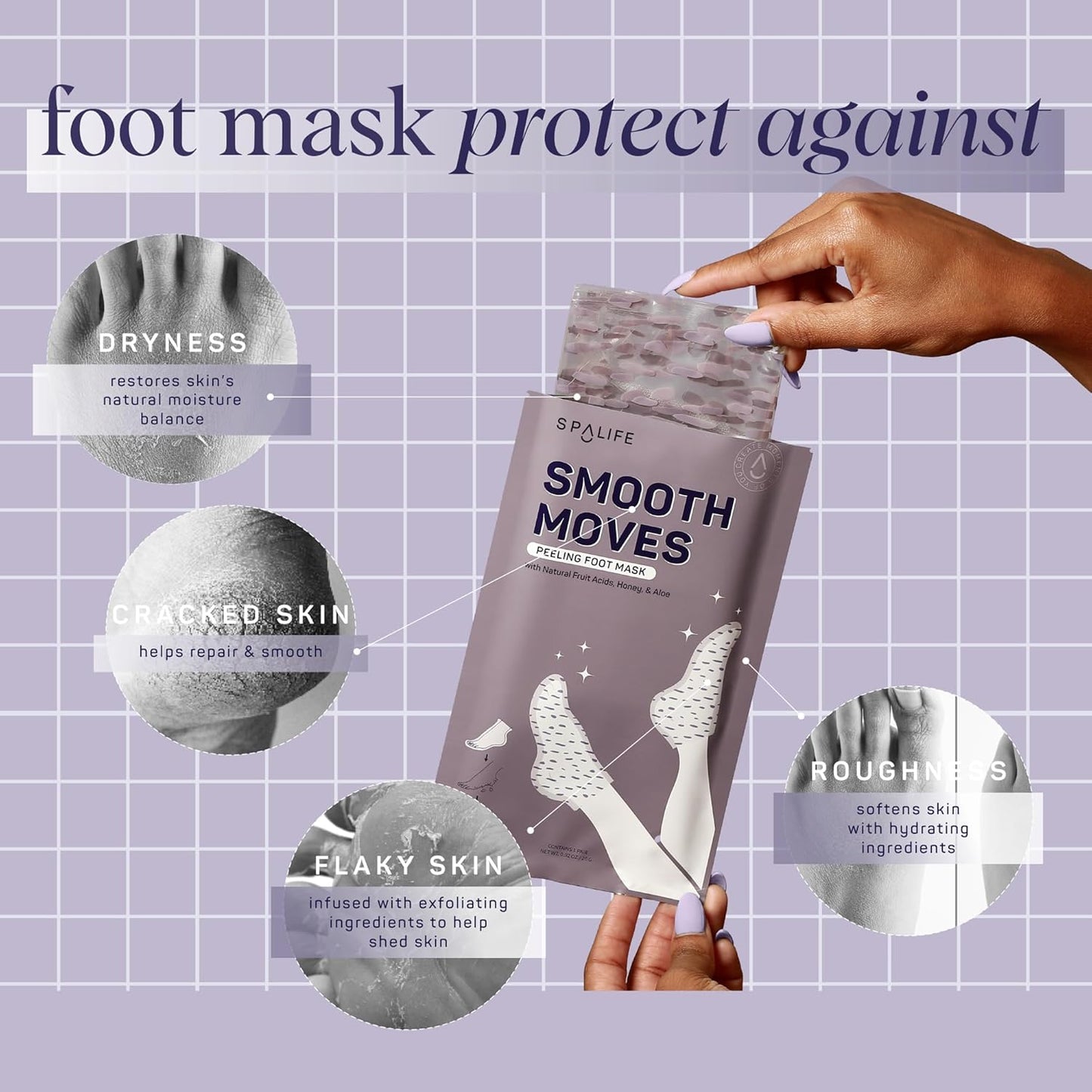 SpaLife Beauty Smooth Moves Peeling Foot Masks for Callus Removal – Foot Peel for Dry, Cracked Feet – Made with Natural Fruit Acids AHAs, Honey, Aloe, & Eucalyptus for Softer, Smoother Feet – 8 Pack