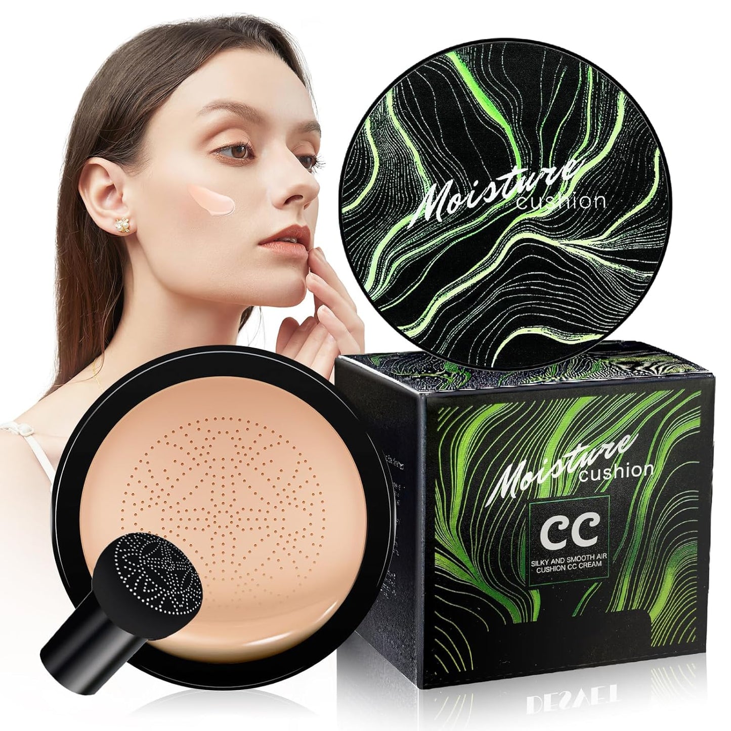 Mushroom Head Air Cushion CC Cream - Moisturizing BB Creams Foundation, Long-Lasting Waterproof New Air Cushion CC Cream Concealer for Even Skin Tone (Natural, 1 PCS)