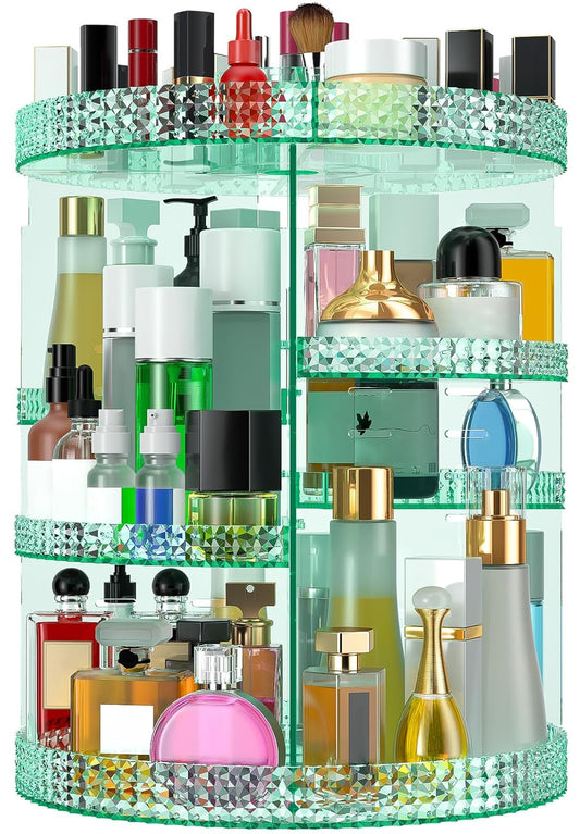 360 Degree Rotating Makeup Organizer, Extra Large Capacity Organizador De Maquillaje, Removable DIY 7 Layers Cosmetics Organizer, Acrylic Perfume Organizer for Vanity Countertop (Green)