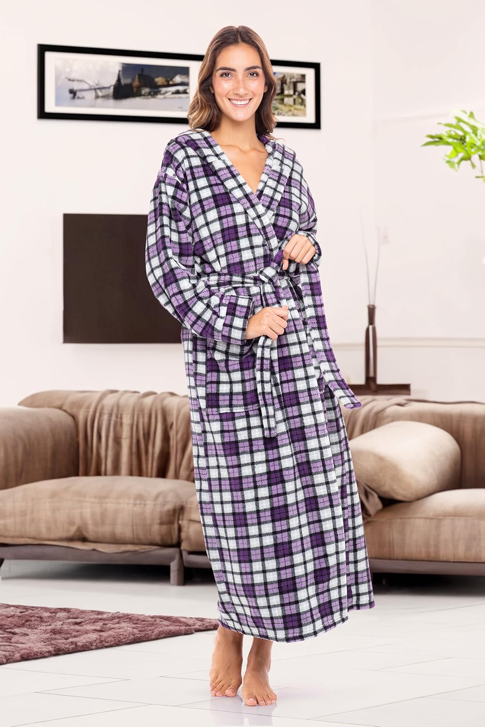 Alexander Del Rossa Womens Robe, Long Plush Bathrobe with Hood, Hooded Robes for Women Plus Size Bath Robe