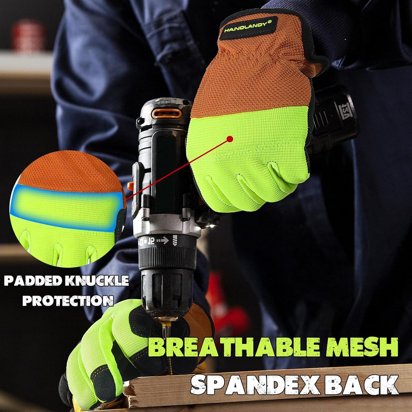 HANDLANDY Work Gloves for Men & Women, Utility Mechanic Working Gloves Touch Screen, Flexible Yard Work Gloves