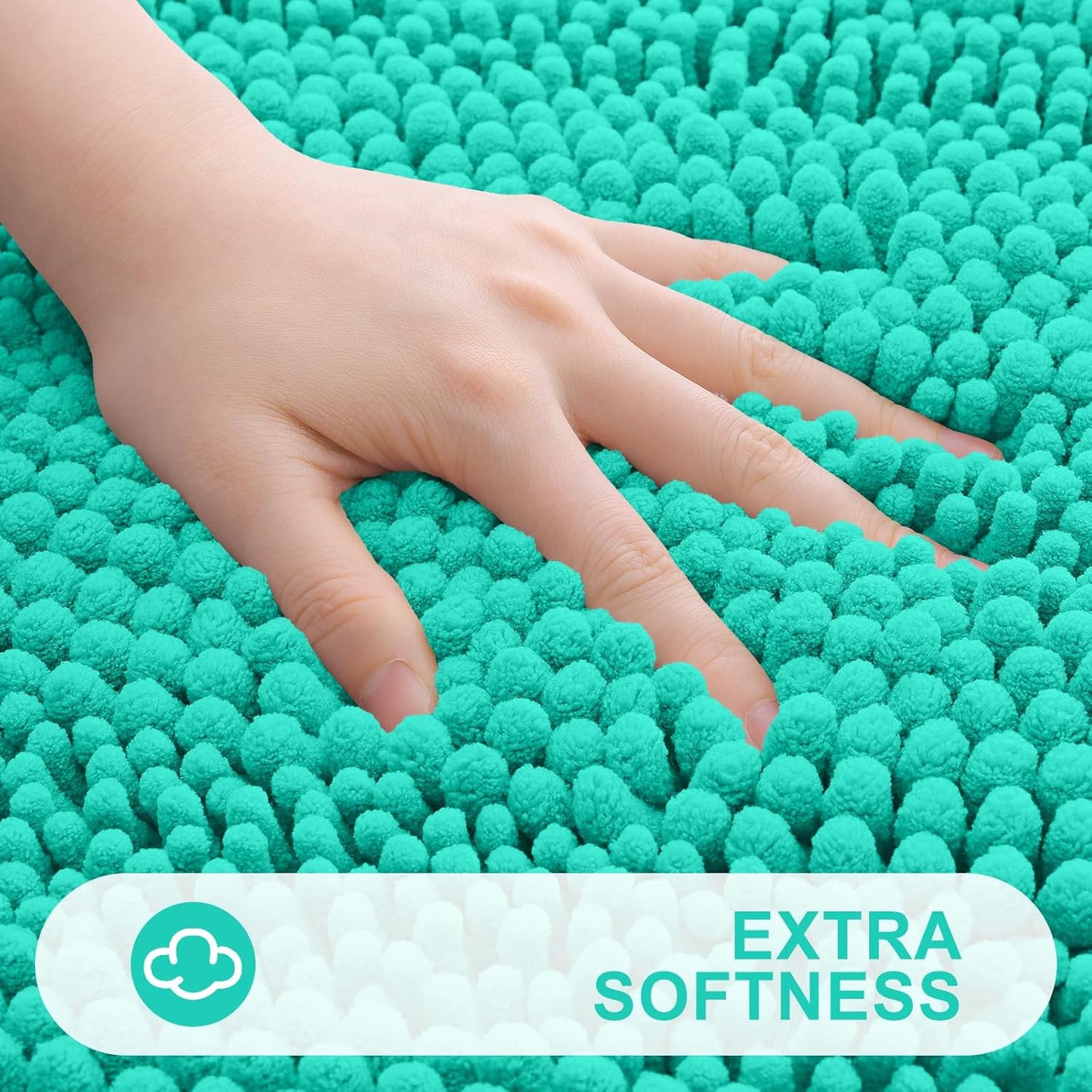 Grandaily Chenille Striped Bathroom Rugs 30x20, Extra Thick and Absorbent Bath Mats, Non-Slip Soft Plush Shaggy Shower Carpet, Machine Wash Dry, Bath Rug for Bathroom, (Medium, Teal)