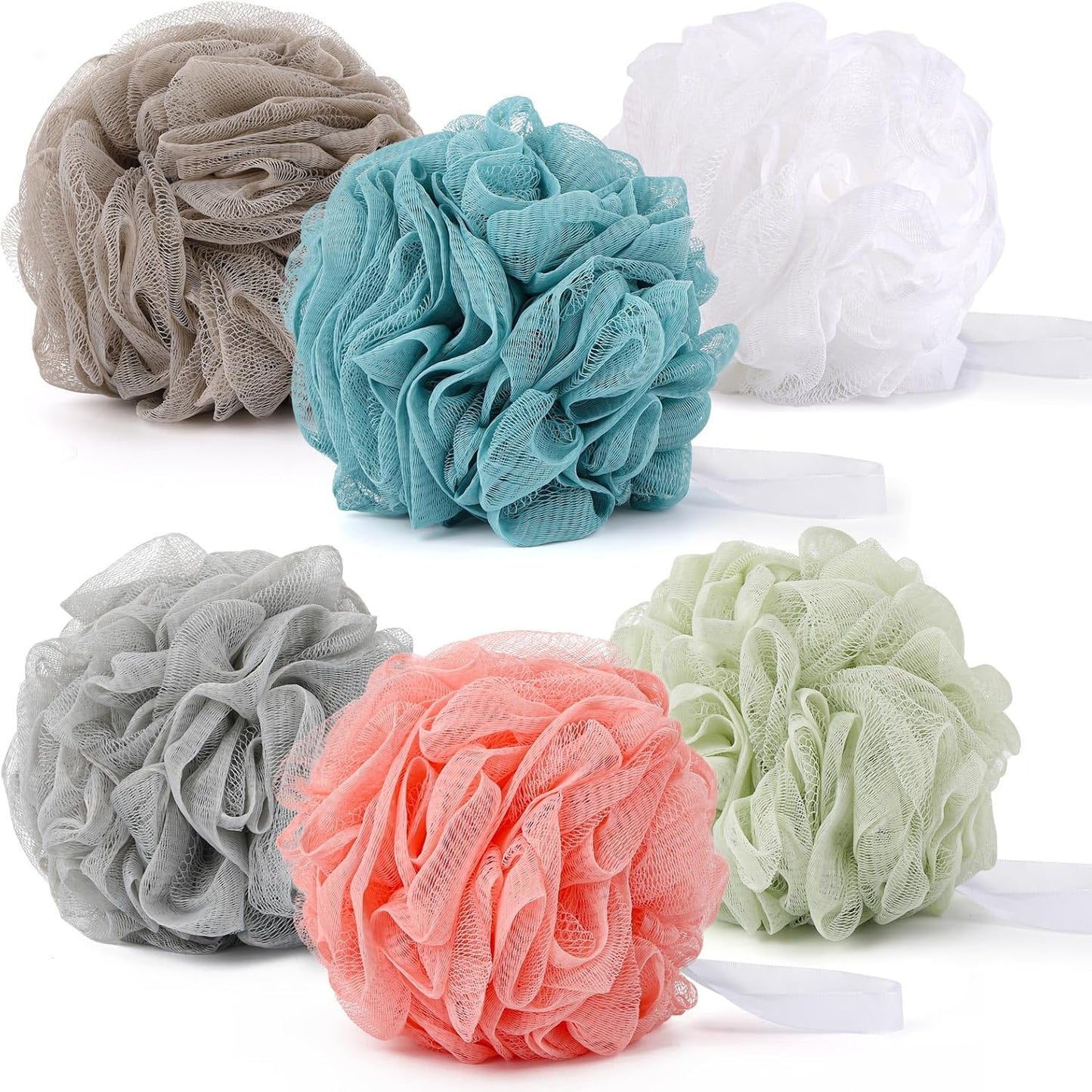 BTYMS 75g/Pc Large Loofah Bath Sponge, XL Exfoliating Puffs Shower Scrunchies Mesh Pouf for Body - Pack of 6