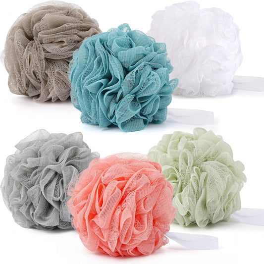 BTYMS 75g/Pc Large Loofah Bath Sponge, XL Exfoliating Puffs Shower Scrunchies Mesh Pouf for Body - Pack of 6