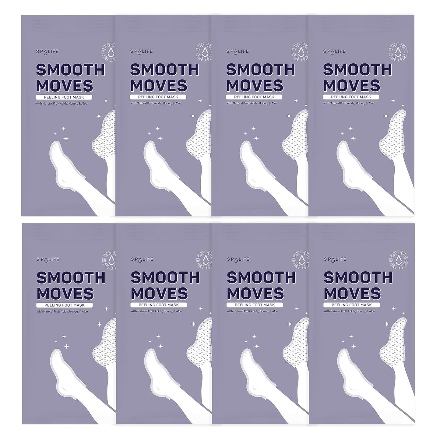 SpaLife Beauty Smooth Moves Peeling Foot Masks for Callus Removal – Foot Peel for Dry, Cracked Feet – Made with Natural Fruit Acids AHAs, Honey, Aloe, & Eucalyptus for Softer, Smoother Feet – 8 Pack