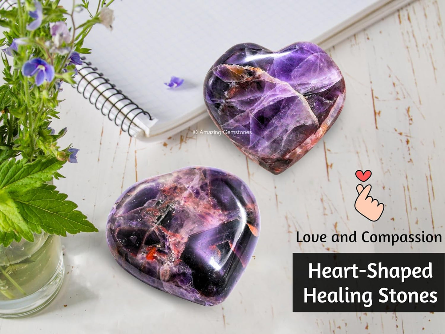 Amazing Gemstone Dreamy Amethyst Crystal Heart Palm Stone - Pocket Massage Worry Stone for Natural Body Chakra Balancing, Reiki Healing and Crystal Grid