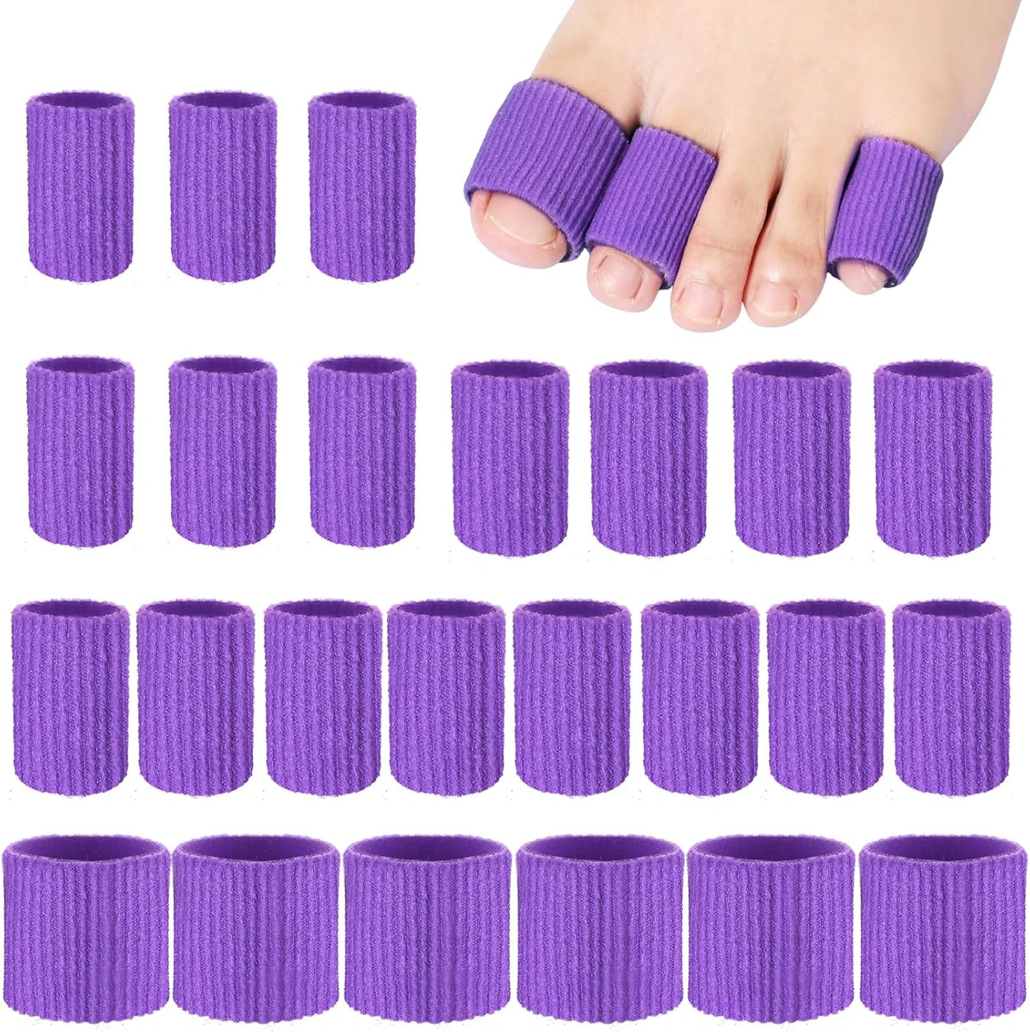 Blulu 24 Pieces Toe Tubes 0.98 Inches Cushion Tube Corn Pads for Toes Sleeves Soft Gel Protectors for Cushions Corns Blisters Calluses 3 Size(Purple,Assorted Sizes)