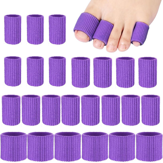 Blulu 24 Pieces Toe Tubes 0.98 Inches Cushion Tube Corn Pads for Toes Sleeves Soft Gel Protectors for Cushions Corns Blisters Calluses 3 Size(Purple,Assorted Sizes)
