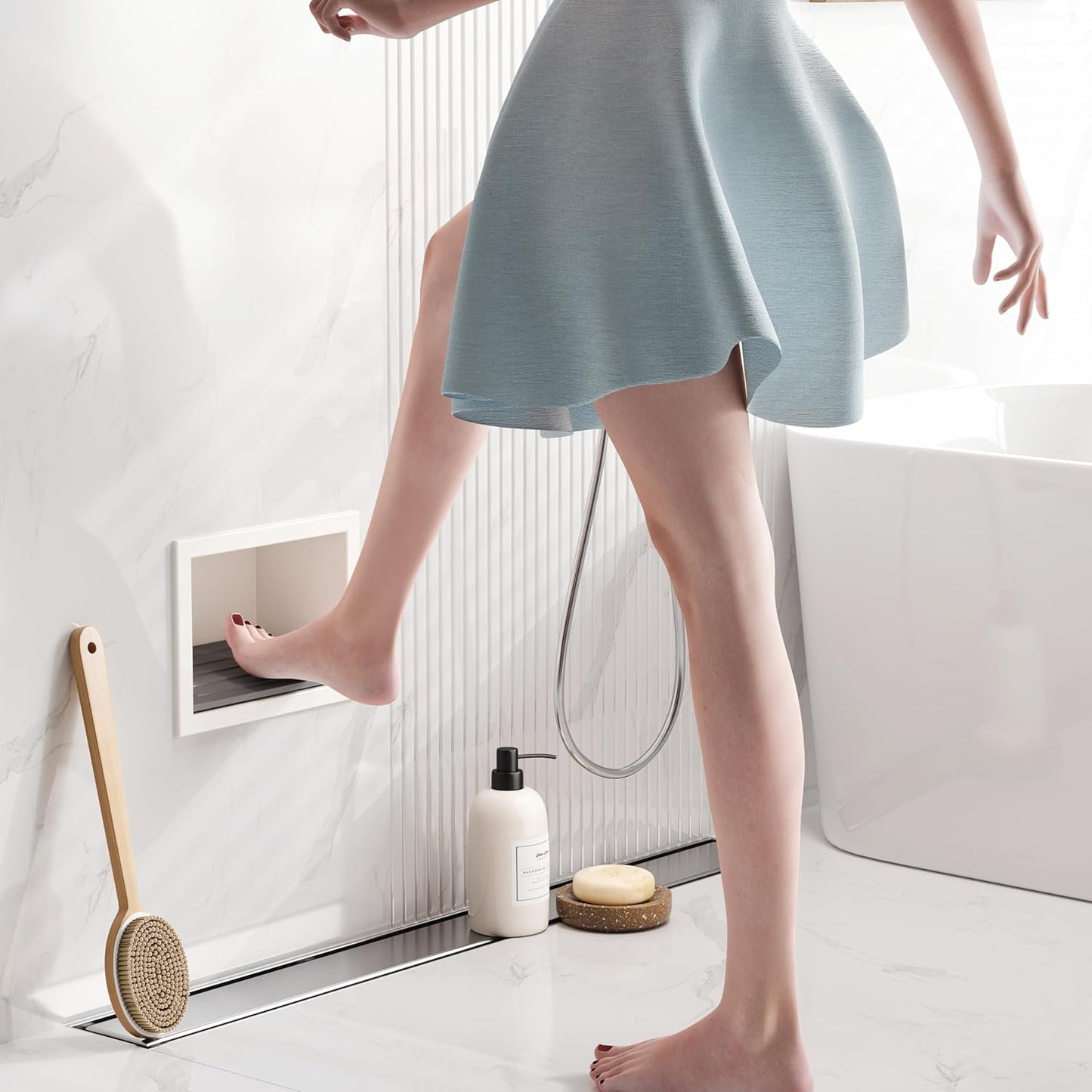 Shower Foot Rest for Shaving Legs, 304 Stainless Steel Footrest Niche with Shaving Holder, Recessed Shower Niche for Shaving Legs, Matte White