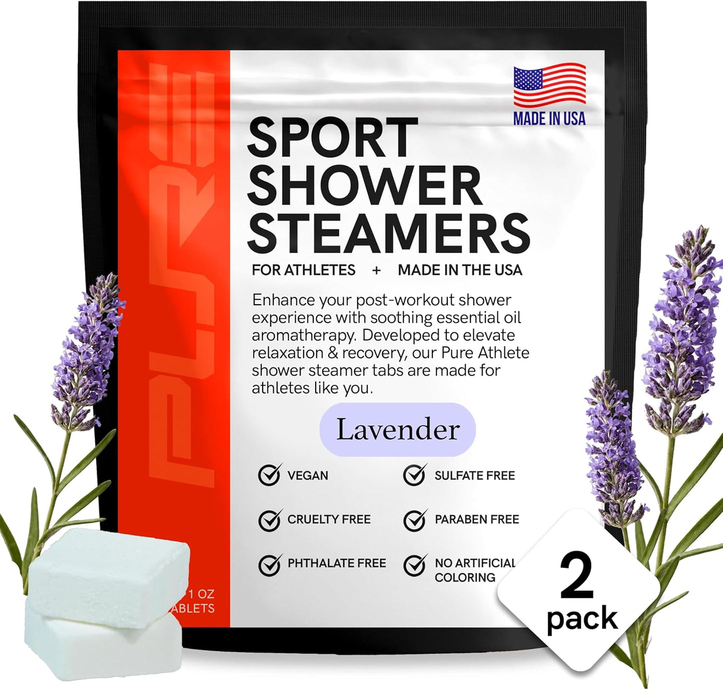 Sport Shower Steamers - Made in USA with Natural Lavender Essential Oil, Aromatherapy, Stress and Sinus Relief, Muscle Recovery for Athletes, Best Unique Birthday Gifts for Self Care Relaxation