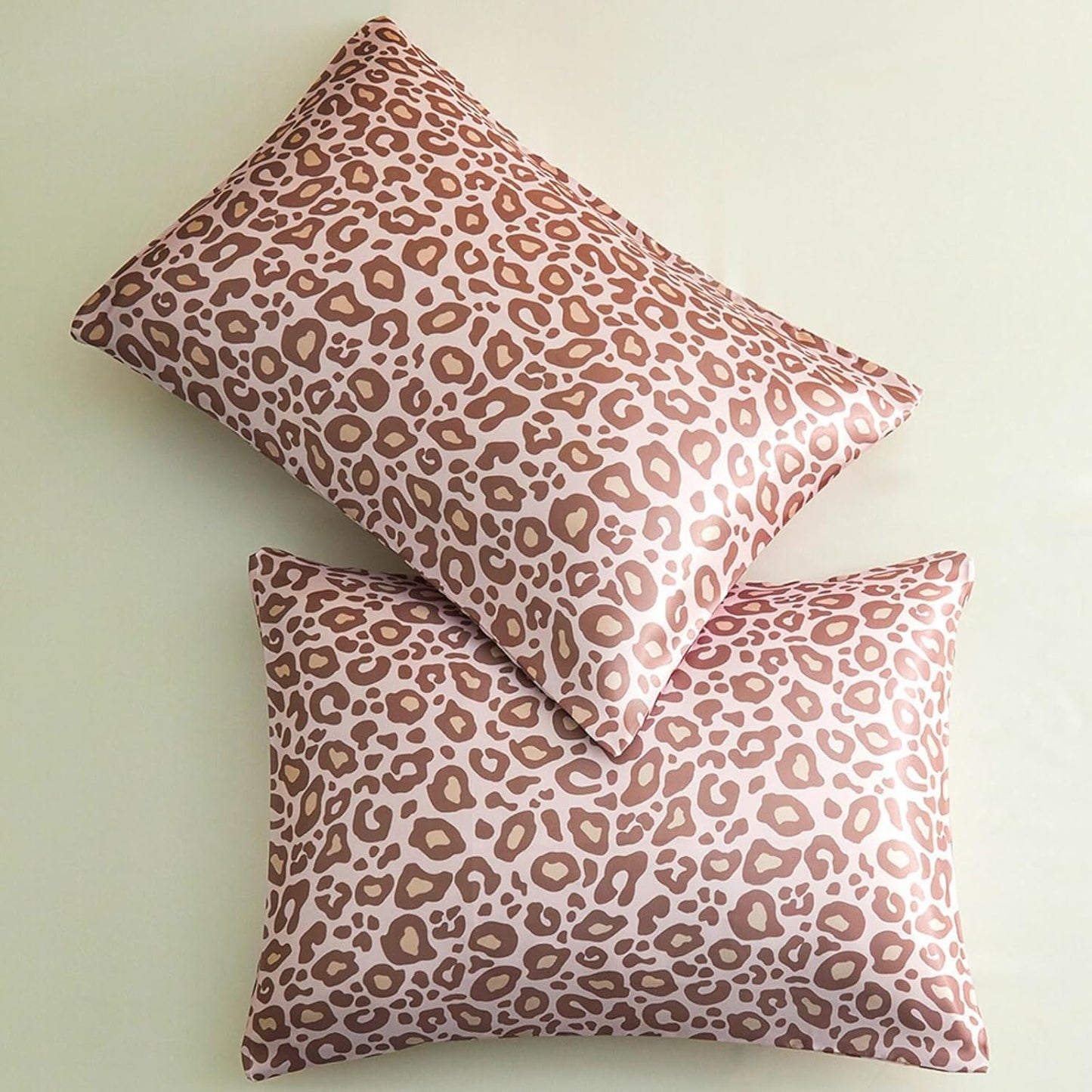 Silky Satin Toddler Pillowcases Pack of 2, 13x18 Inches Pink Leopard Travel Pillowcases with Envelope Closure, Small Kids Pillow Cases Covers