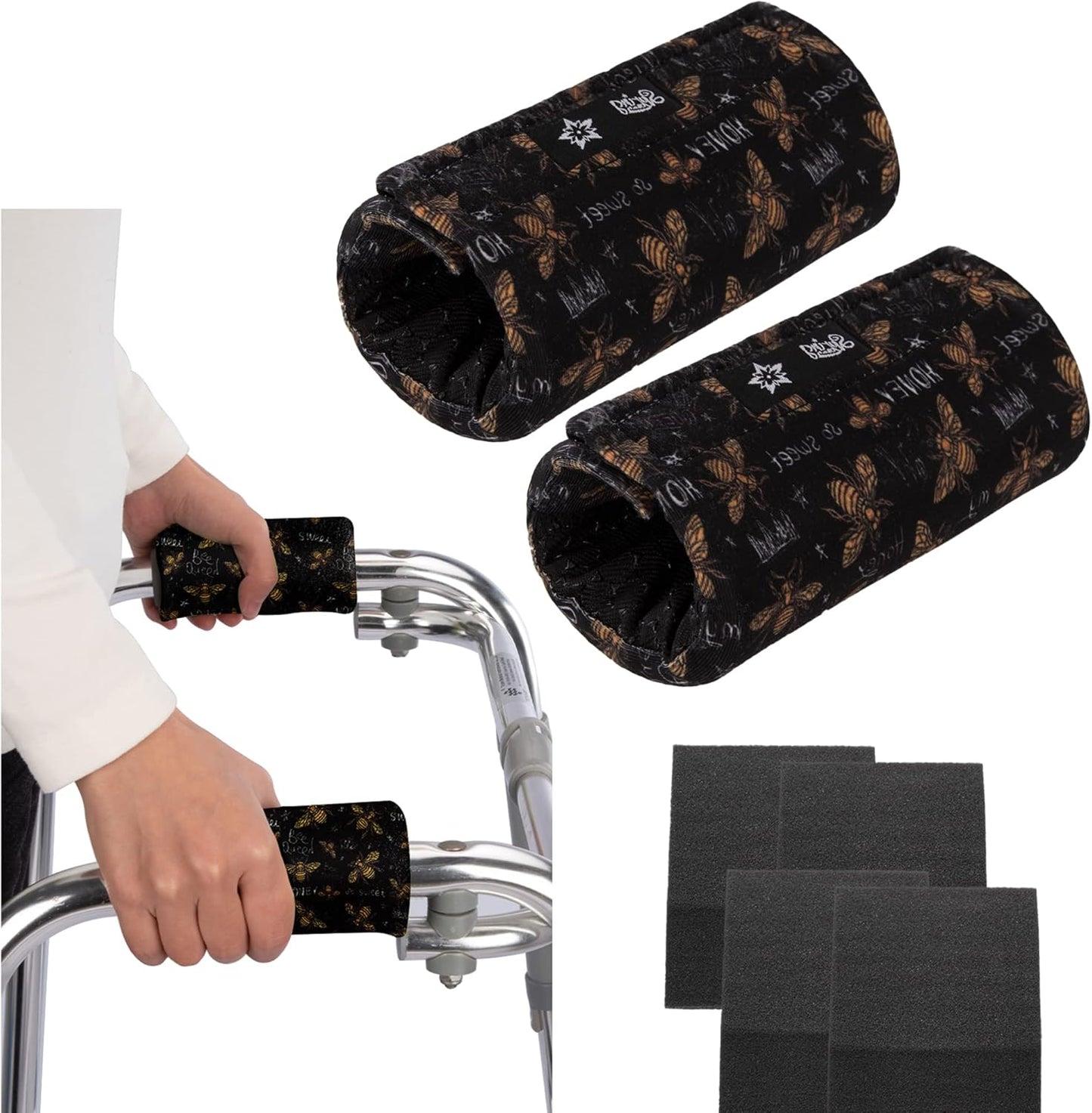 Universal Walker Hand Grip Padded Covers Non-Slip Cushion Foam for Folding Wheelchair Rollator Crutch Handle Pads 2-Pack
