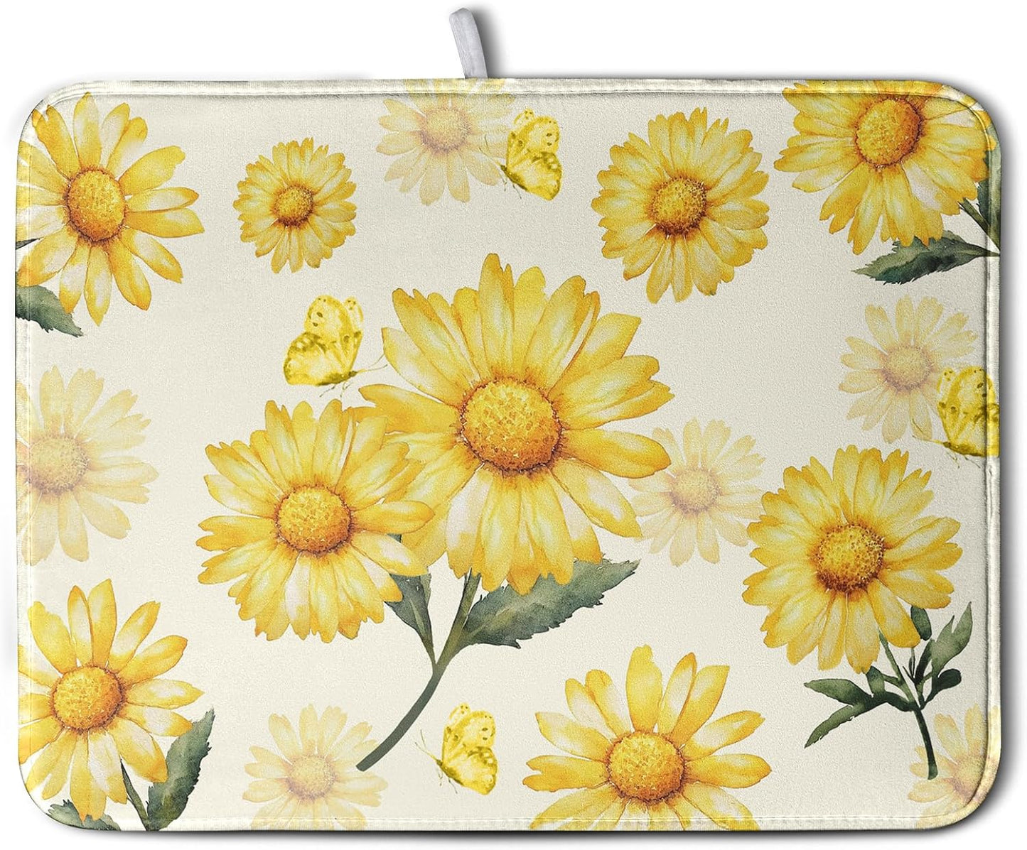 Yellow Sunflower Dish Drying Mat for Kitchen Counter Summer Daisy Floral Dishes Pad Farmhouse Flower Dish Draining Microfiber Absorbent Dish Drainer Rack Mat Large Extra Large 18x24 Inch