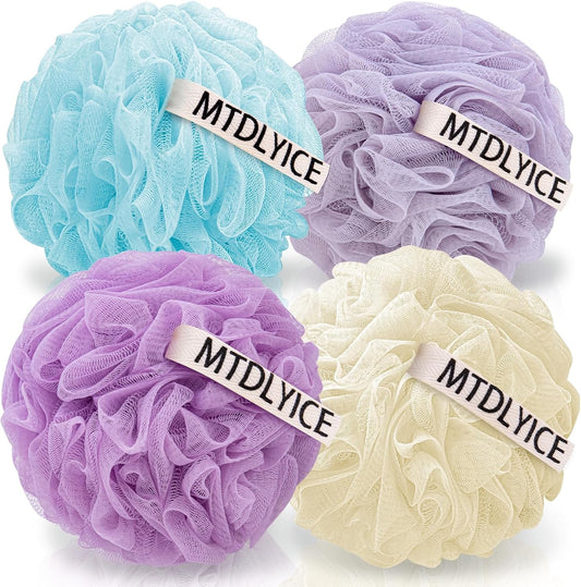 Loofah Sponge, XXL Large Loofah 100g 4 Pack, Bath Sponge Soft Mesh Shower Loofah for Men, Body Scrub, Shower Pouf Bath Accessories, for Body Wash, Soap (Lavender)