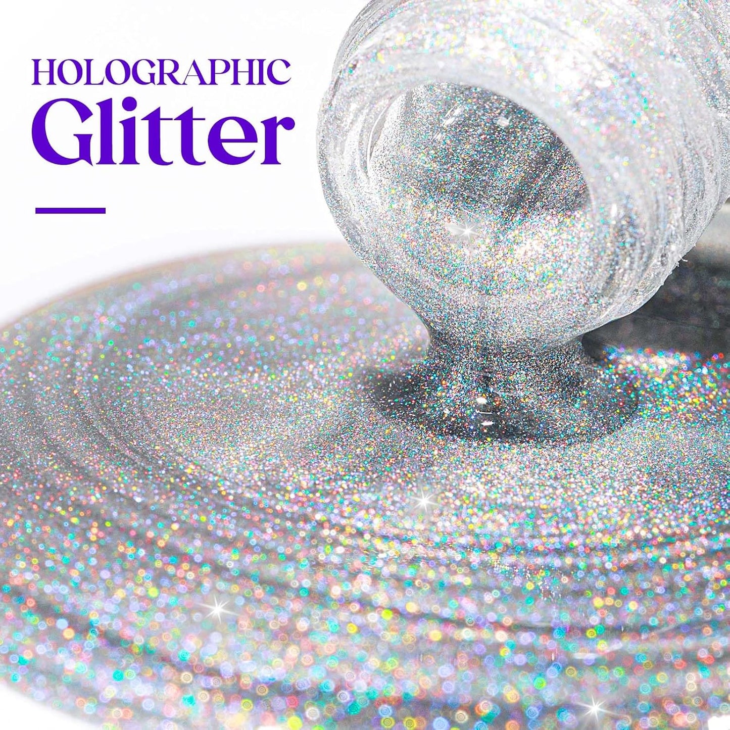 MIZHSE Holographic Nail Polish, Silver Glitter Nail Polish Air Dry Fast, 15 ml 0.5 fl oz High Glossy Shiny Nail Pigment Oil-based Laser Iridescent Nail Lacquer Chrome Halo Nail Art Salon Manicure Home