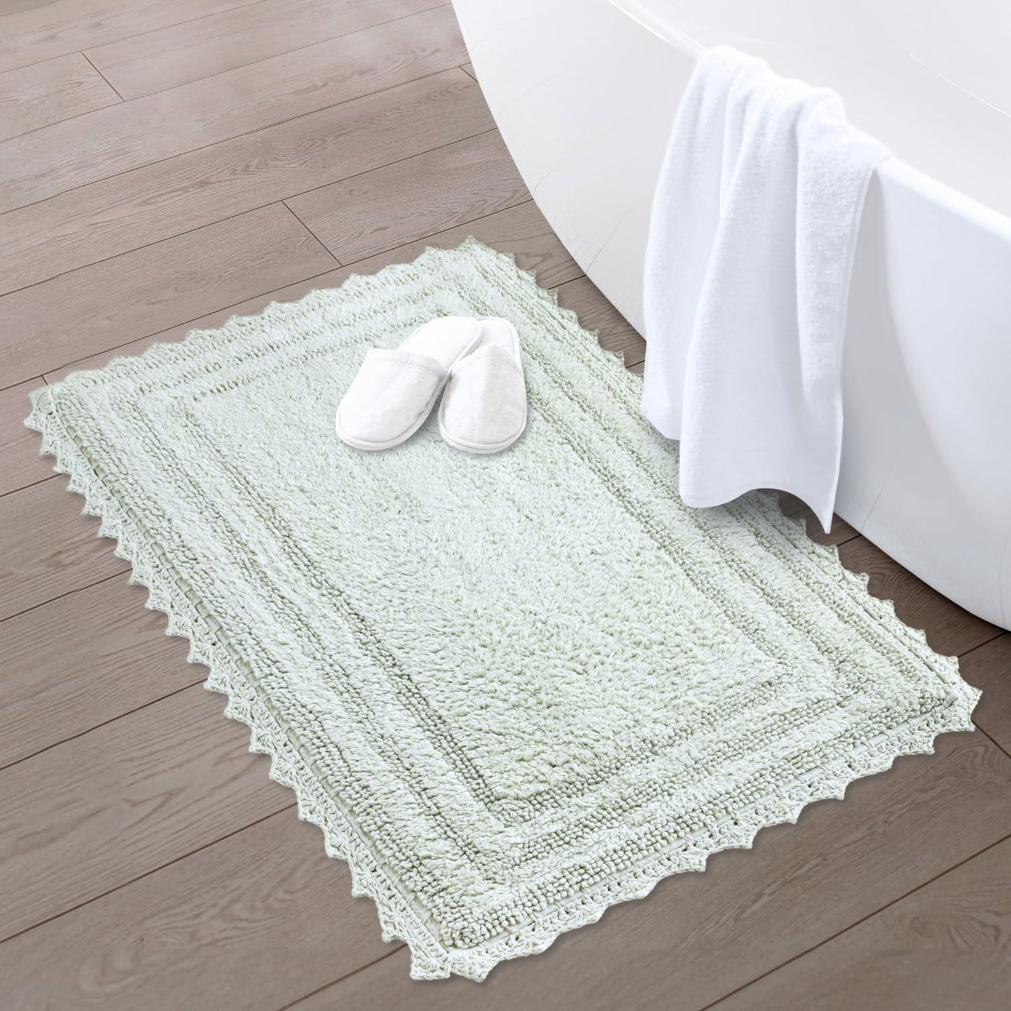 RAJRANG Bath Rug for Bathroom Kitchen Spa with Crochet Cotton Absorbent Soft Reversible Woven Bath Mat Meadow Mist Rectangle 34x21 Inches