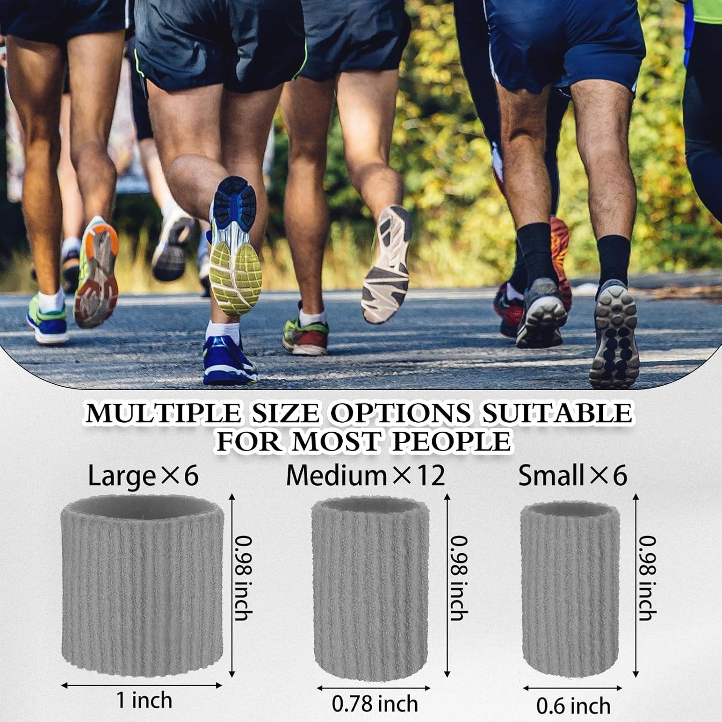 Blulu 24 Pieces Toe Tubes 0.98 Inches Cushion Tube Corn Pads for Toes Sleeves Soft Gel Protectors for Cushions Corns Blisters Calluses 3 Size(Gray,Assorted Sizes)