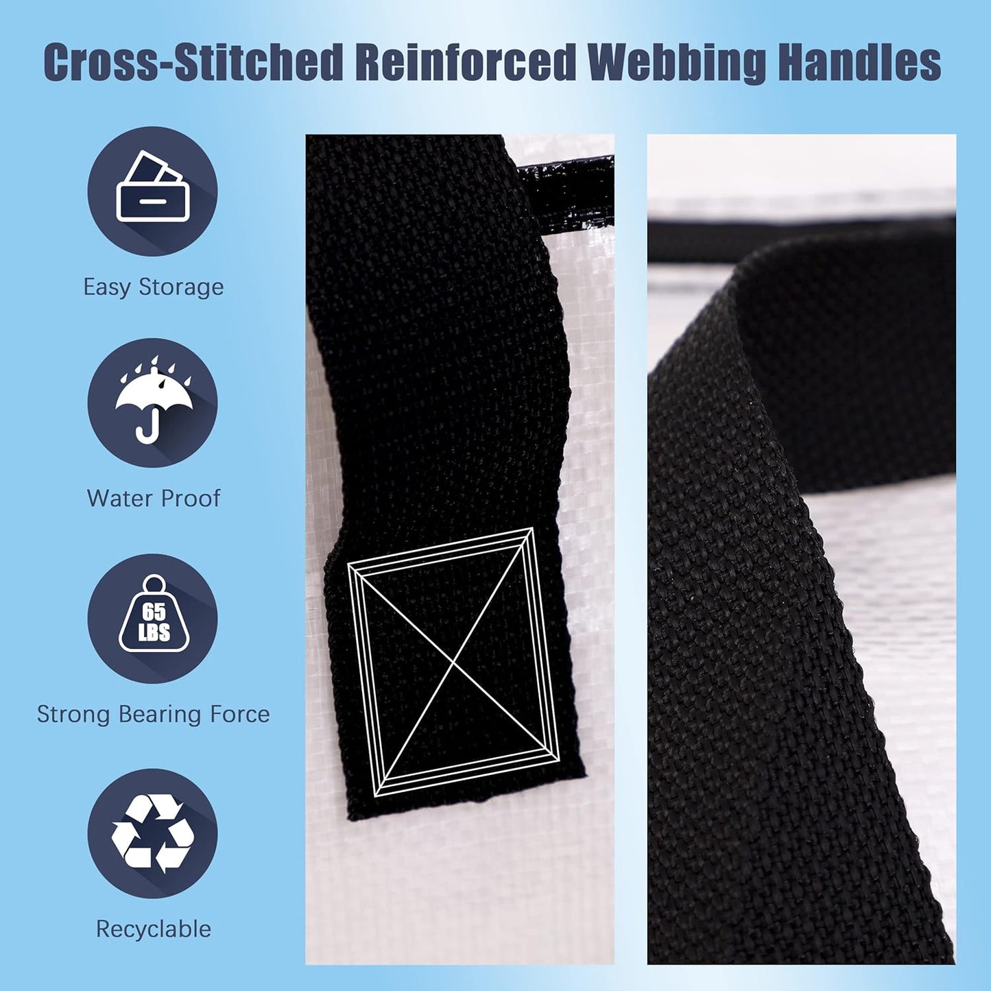 8 Pack Large Strong Moving Bags with Zippers & Carrying Handles - Water-Resistant - Heavy Duty Storage Tote for Space Saving, Fold Flat, Alternative to Moving Box (Semi-Transparent)