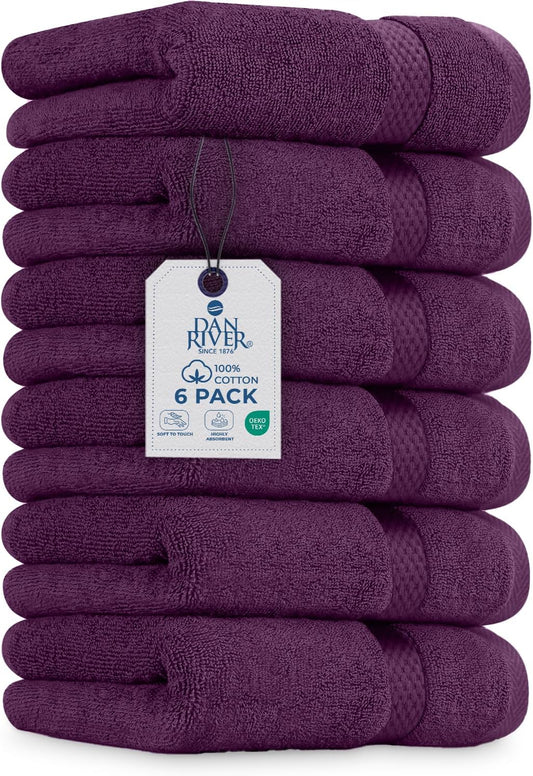 DAN RIVER 6-Pack Premium Hand Towels (16x28 Inches) - 100% Cotton, Ultra Soft, Lightweight, Highly Absorbent Towels for Bathroom, Spa, Gym, Salon, Hotel, and Travel - 550 GSM – Purple Passion