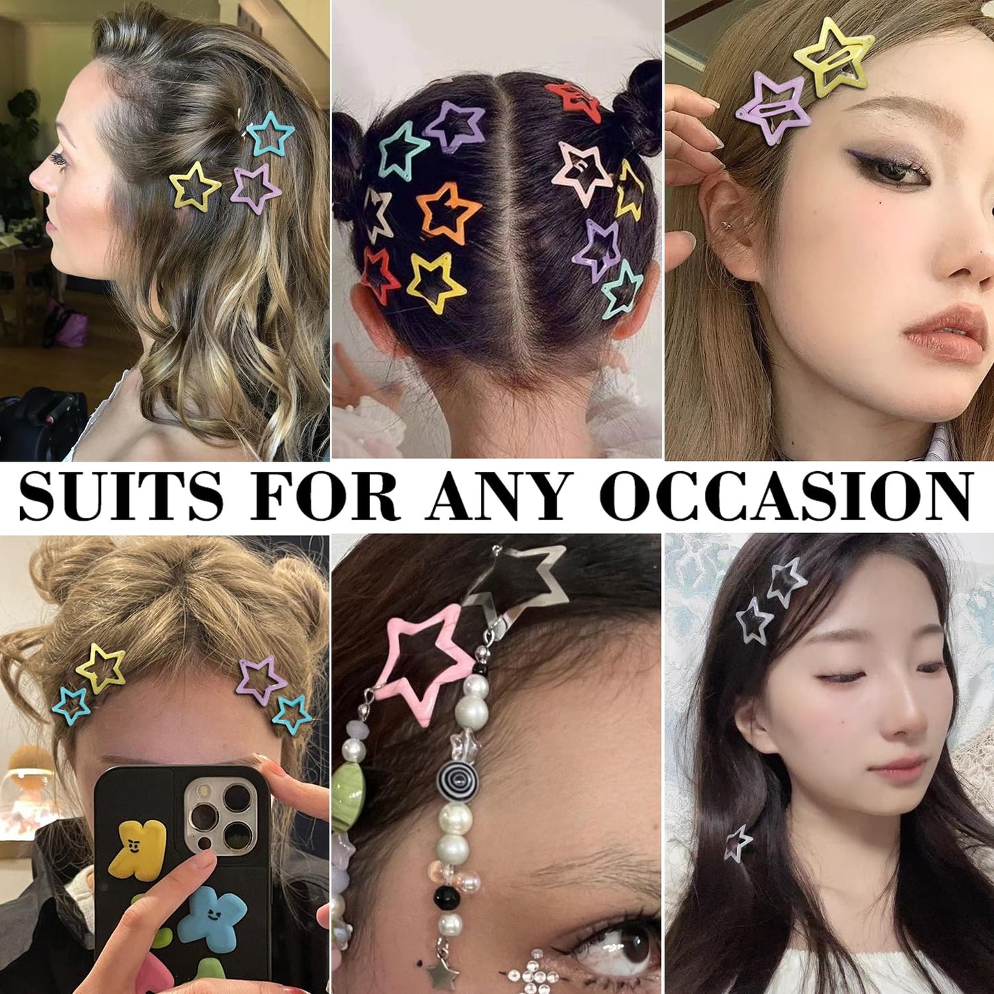 30 PCS 1.22" Sparkling Stars Hair Clips Snap Non Slip Clips for Girls Women Multicolor Metal Clip Star Hair Barrettes Star Hair Clips for Women