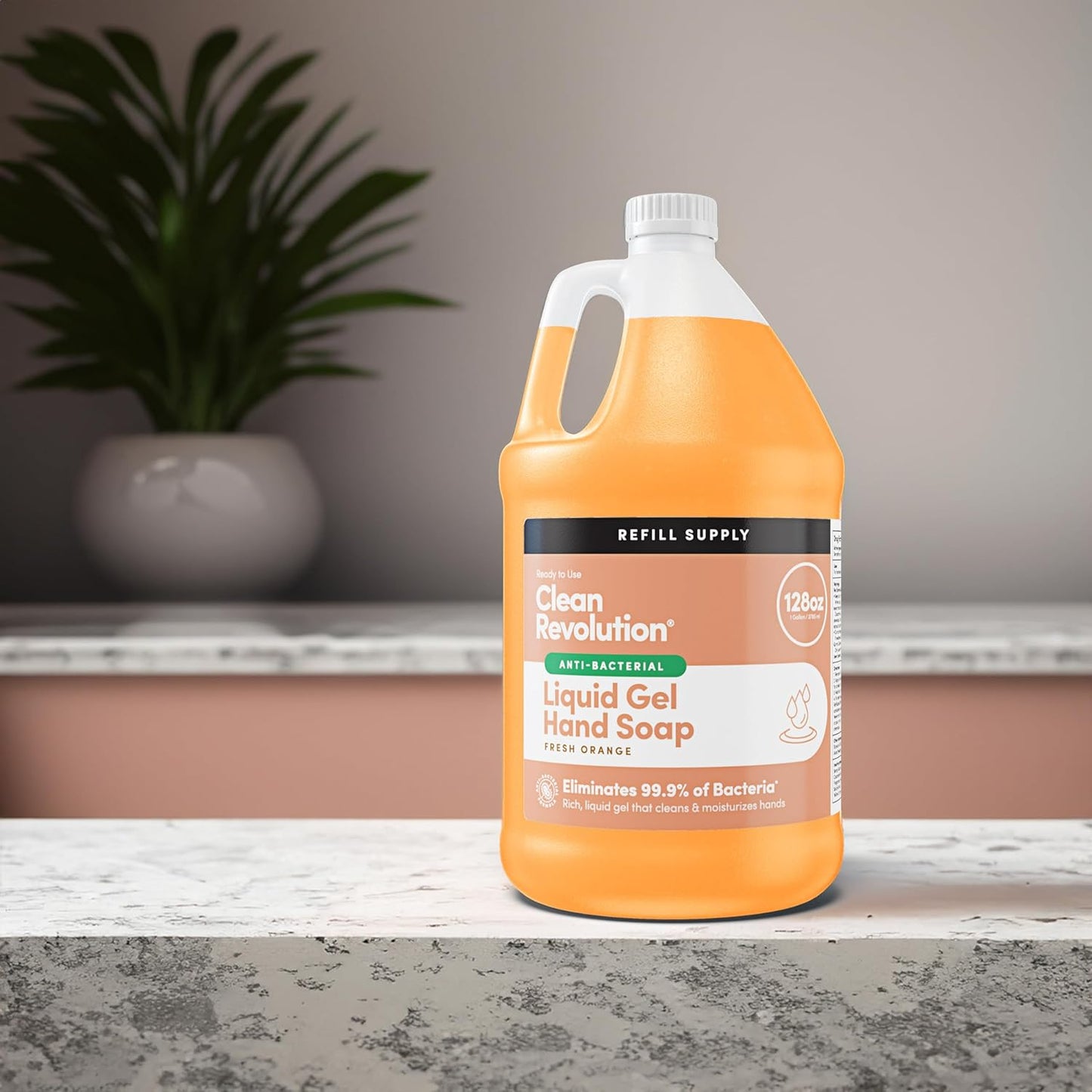 Clean Revolution Antibacterial Gel Hand Soap Refill, 128 Fl Oz, Ready To Use Gel Soap, Fresh Orange Scent, Non-Drying Formula - Made in USA