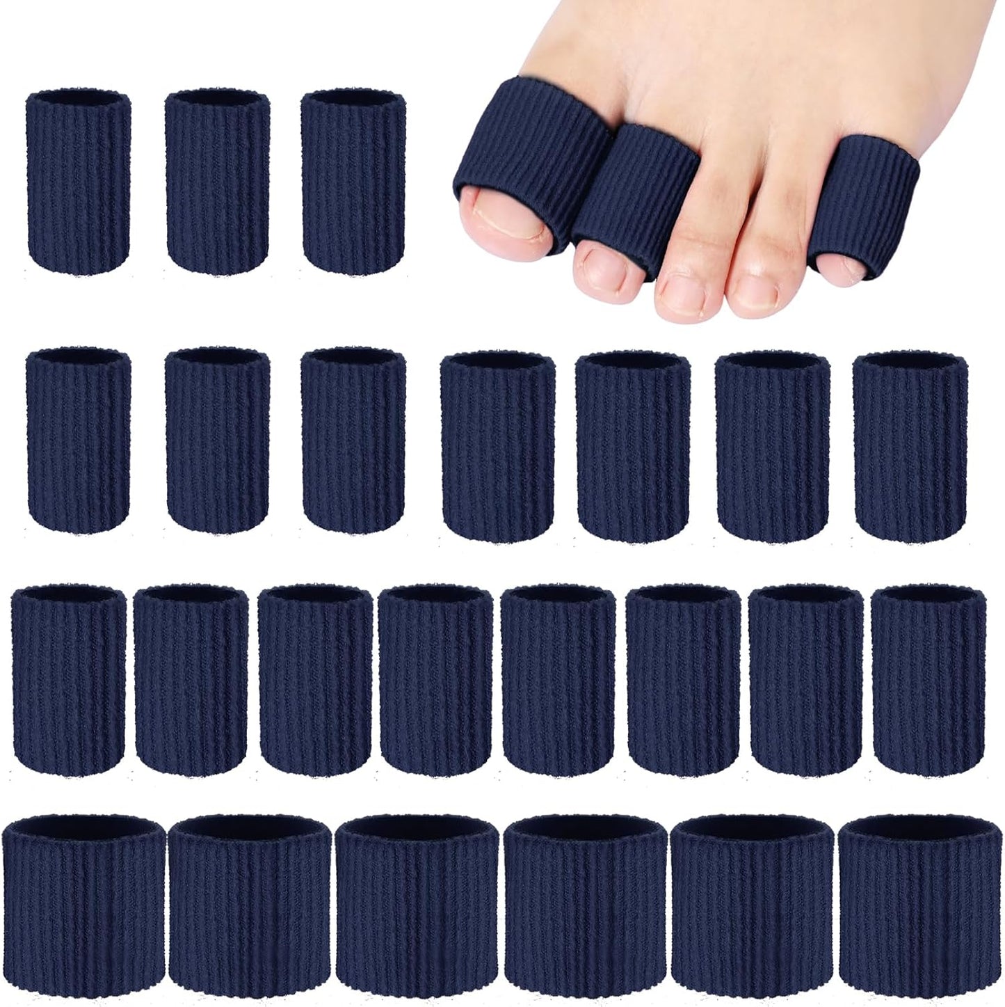 Blulu 24 Pieces Toe Tubes 0.98 Inches Cushion Tube Corn Pads for Toes Sleeves Soft Gel Protectors for Cushions Corns Blisters Calluses 3 Size(Navy Blue,Assorted Sizes)