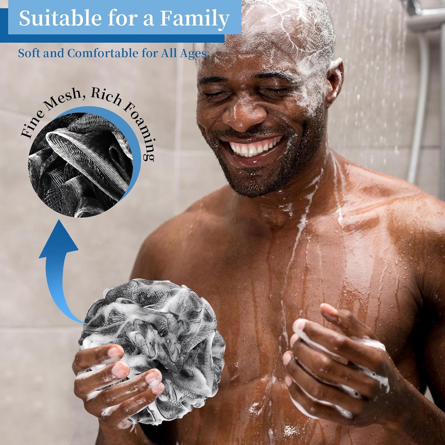 Bath Loofah Sponge Back Scrubber Shower Sponge Soft Mesh Exfoliator Pouf Shower Ball Bath Sponges for Women and Men Bath Accessories