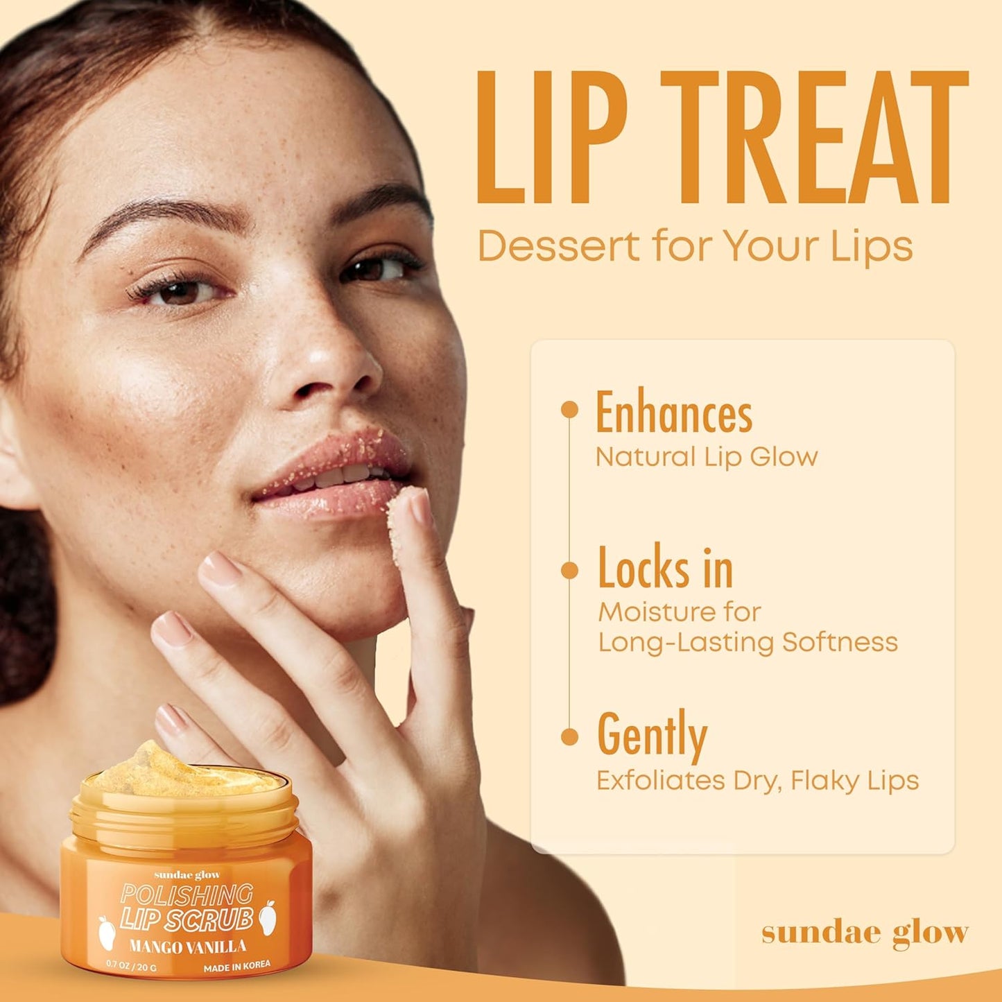 Lip Scrub with Mango Vanilla – Exfoliates, Hydrates & Repairs – Smooths, Softens & Revitalizes Dry Lips – Dermatologist Tested, Korean Skin Care – Clean Beauty, Cruelty-Free – 1 Pack