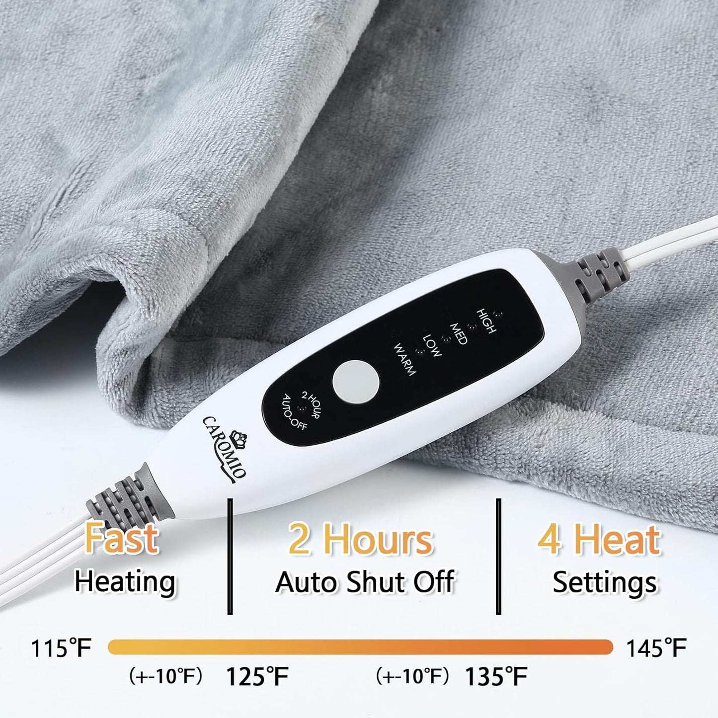 CAROMIO Heating Pad for Neck and Shoulders Back Pain Relief, Weighted Electric Heating Pads with Auto Shut Off, Full Body Large Back Heat Pad, Fast Heating and 4 Heat Settings (Grey, 33"x22")