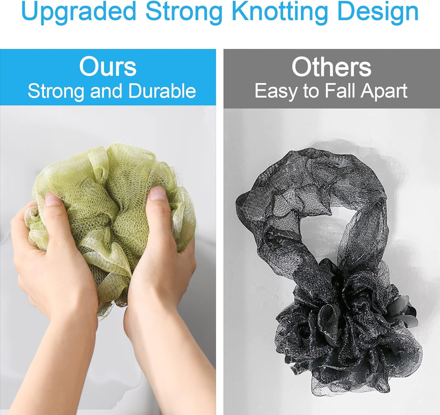 AmazerBath Loofah Sponge 75g/Piece, Exfoliating Bath Sponge Body Scrubber, Large Loofa Set of 4 - White Grey-Pink-Army Green-Green