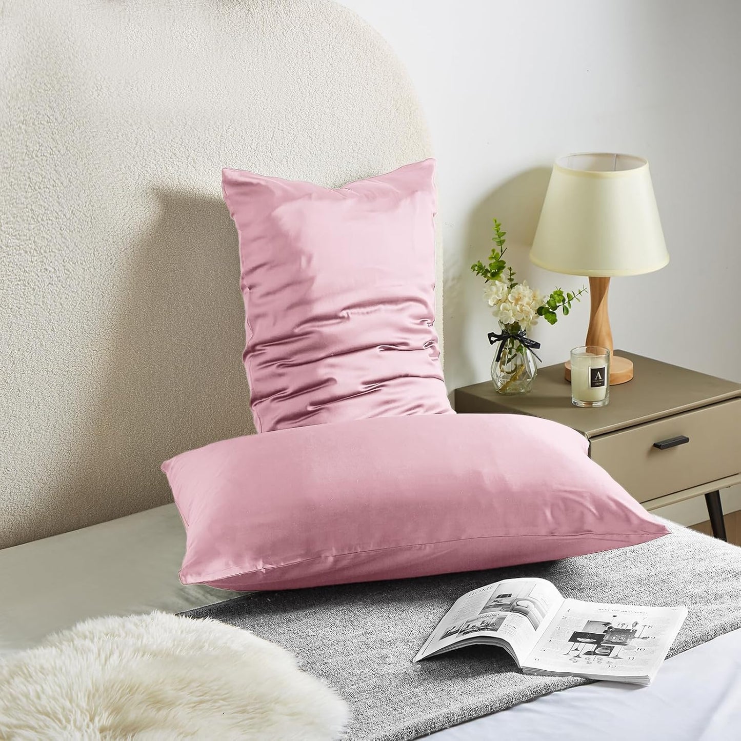 Silk Pillow Cases 2 Pack Mulberry Silk Pillow Cases Soft Breathable Both Sided Natural Silk Pillowcase with Zipper Beauty Sleep Silk Pillow Cases for Gift(King,Pink)