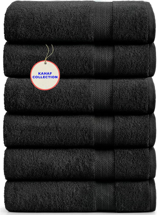 100% Cotton Bath Towels, 24x48 Pack of 6 Towels, Quick Dry, Highly Absorbent, Soft Feel Towel, Gym, Spa, Bathroom, Shower, Pool, Luxury Soft Towels (Black, 24x48-6 Pack)