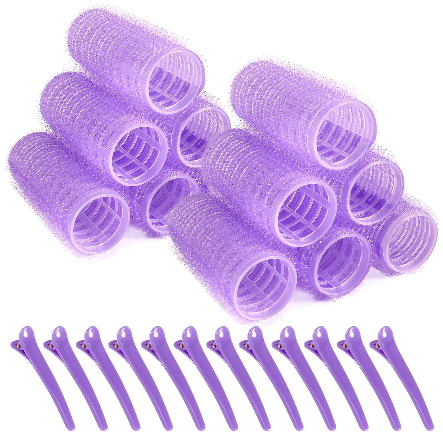 12 Piece Hair Roller Set with Clips, Self Grip Hair Rollers Hair Curler for Long Medium Short Hair, Random Color (2.5cm)