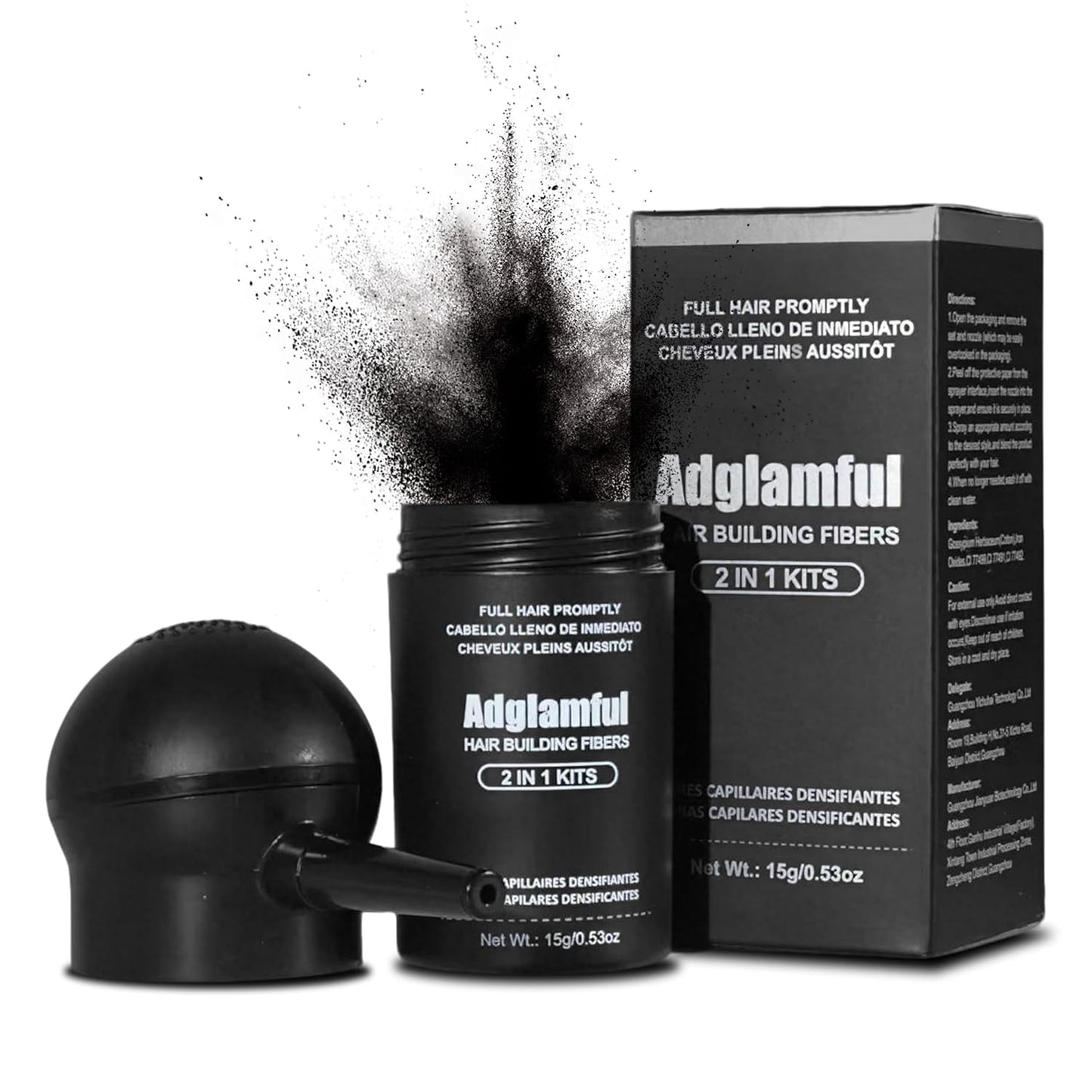 Hair Building Fibers with Spray Applicator, Hair Fibers for Thinning Hair, Undetectable & Long-lasting, Instant Coverage Bald Spots Hair Loss, Fuller & Thicker Hair Finish (Dark Brown, 15g)