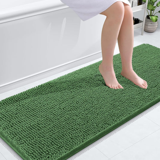 OLANLY Bathroom Rugs 59x24, Extra Soft Absorbent Chenille Bath Rugs, Rubber Backing Quick Dry, Machine Washable Bath Mats for Bathroom Floor, Tub and Shower, Home Decor Accessories, Olive Green