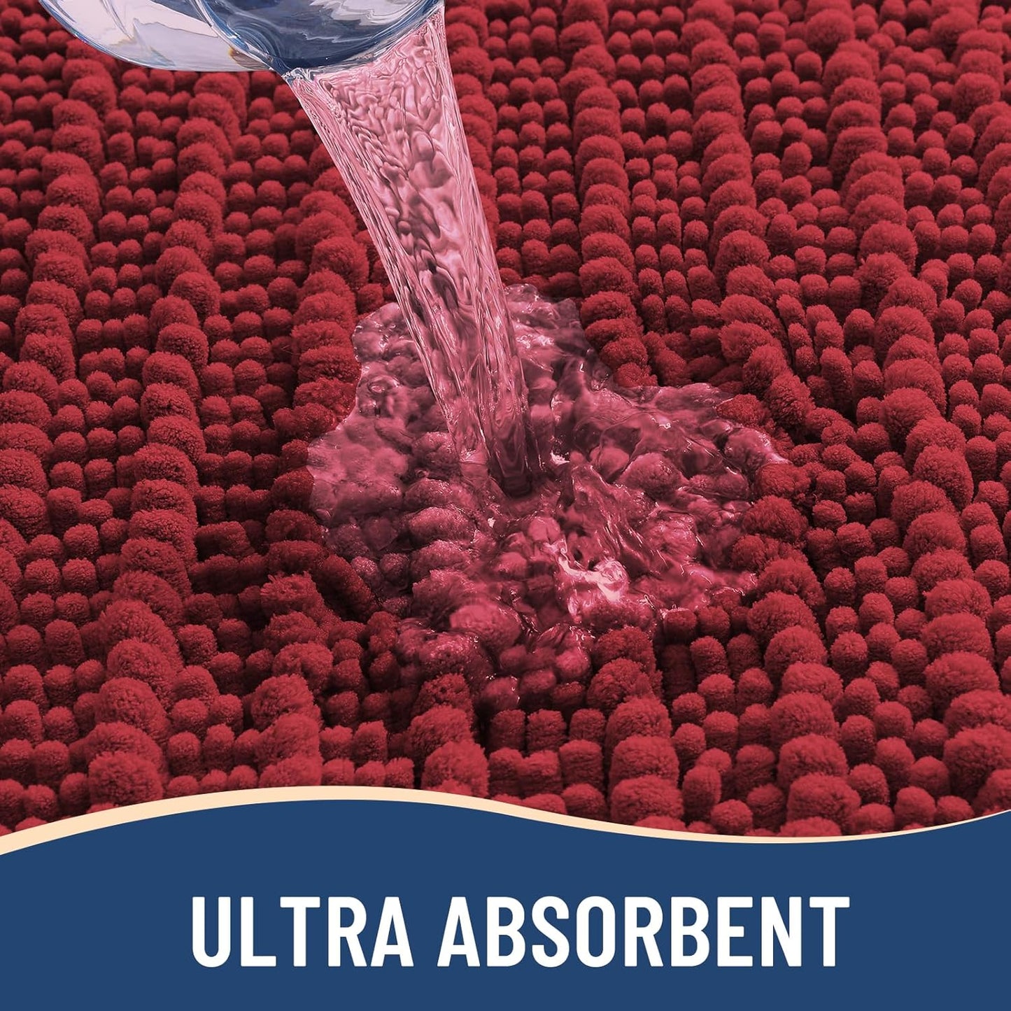 Arotive Luxury Chenille Bathroom Rug Mat, Extra Soft Thick Absorbent Shaggy Bath Rugs, Non-Slip Machine Wash Dry, Plush Bath Mats for Bathroom, Shower and Tub, 24x16, Red