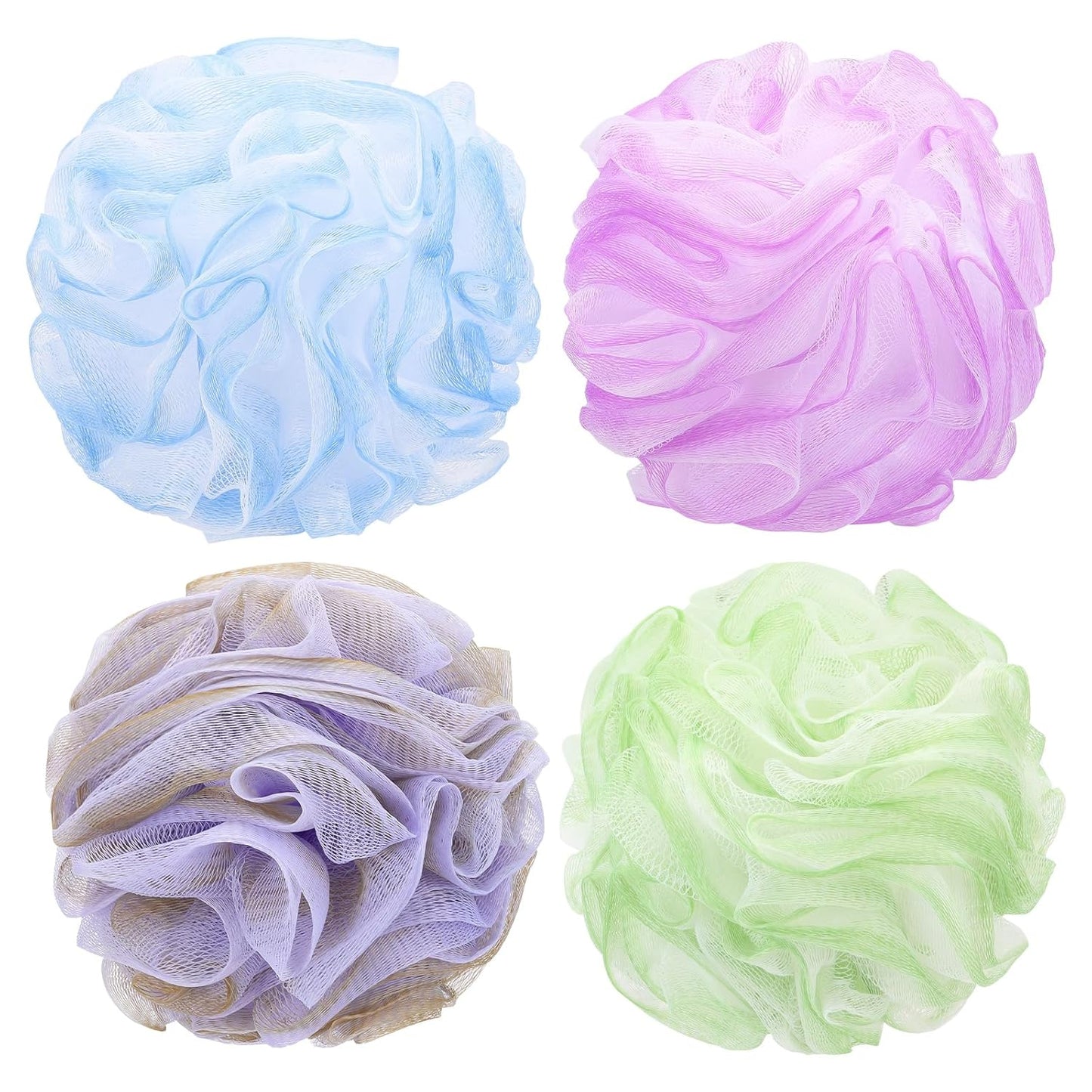 Tbestmax 4 Pack Bath Sponge Pouf Shower Loofah Body Scrubber Exfoliator, 60g/Piece - 4 Colors