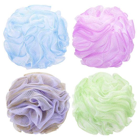 Tbestmax 4 Pack Bath Sponge Pouf Shower Loofah Body Scrubber Exfoliator, 60g/Piece - 4 Colors