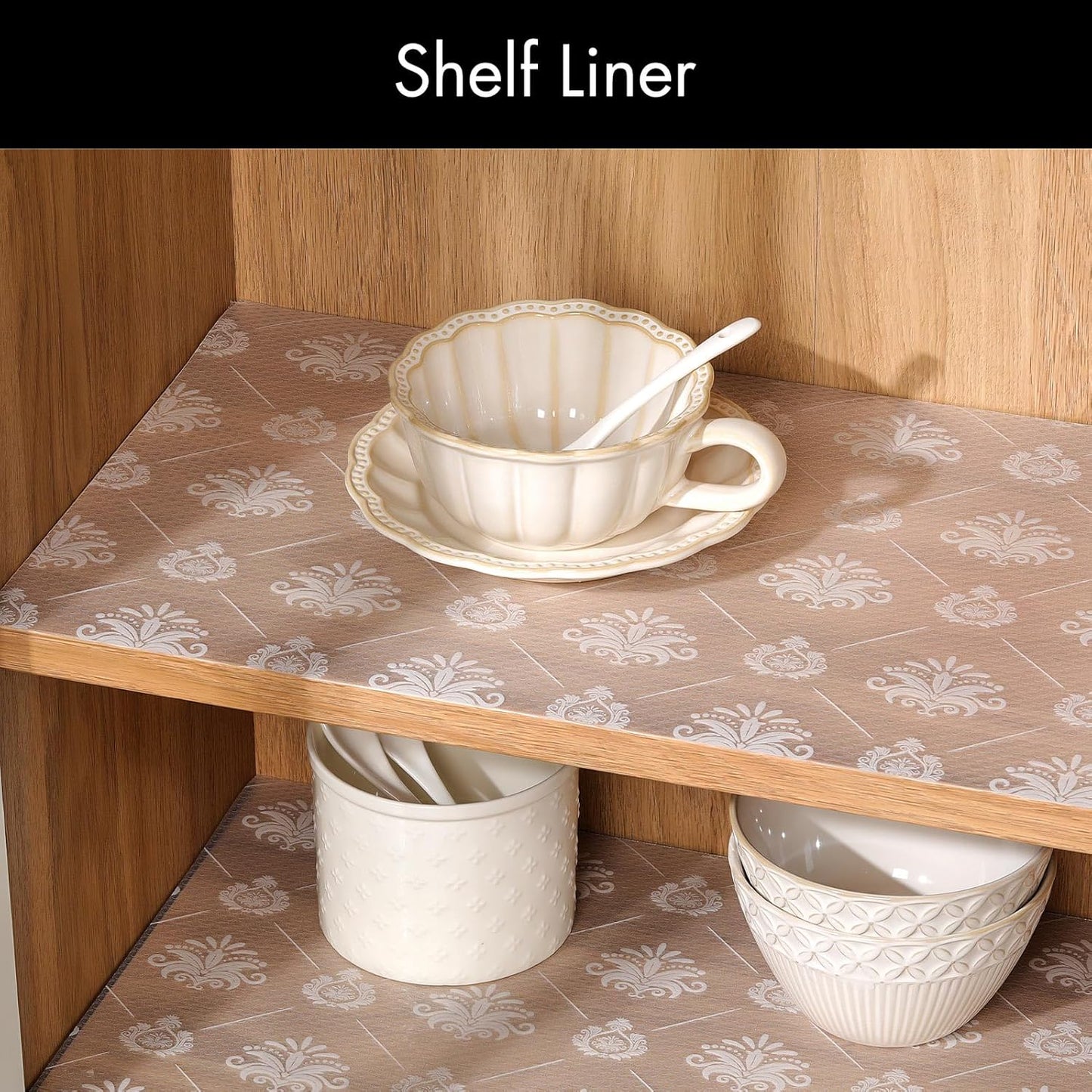 Cooyes Shelf and Drawer Liners for Kitchen Cabinets, Non-Adhesive Cabinet Liners, EVA Waterproof Durable Shelf Paper for Refrigerator, Shelves, Cupboard with Modern Pattern, Easy to Cut
