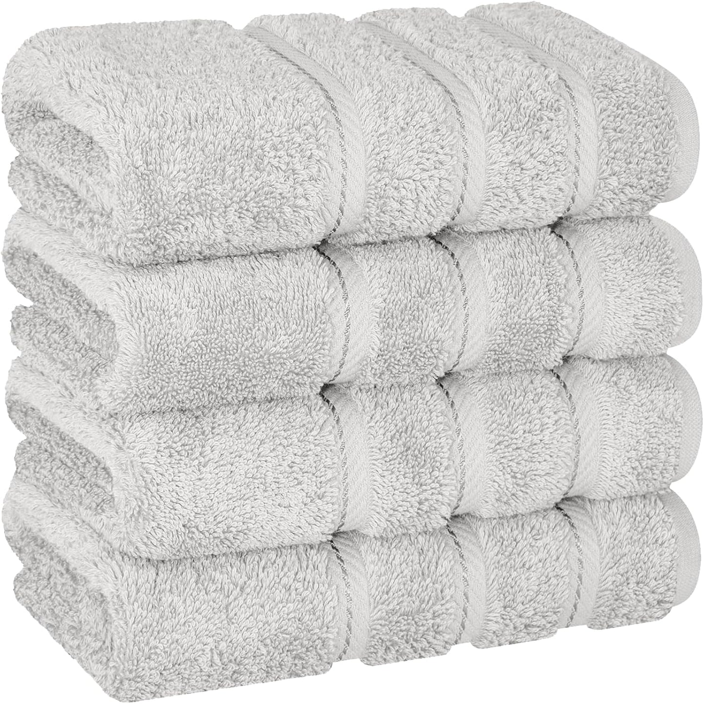American Soft Linen Luxury Hand Towels for Bathroom, 600 GSM 100% Cotton Turkish 4 Piece Hand Towel Set, 600 GSM Hand Face Towels for Kitchen, Silver Grey Hand Towels