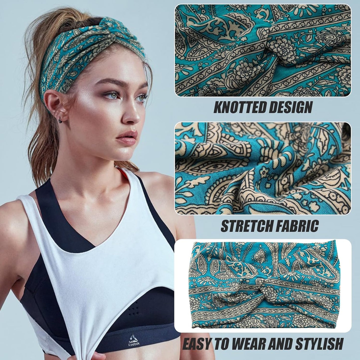 Wide Headbands for Women Girls, Large Bandana Boho Headbands Workout Yoga Running Hair Bands for Women's Hair, Non Slip Sweat Head Bands,Pack of 6