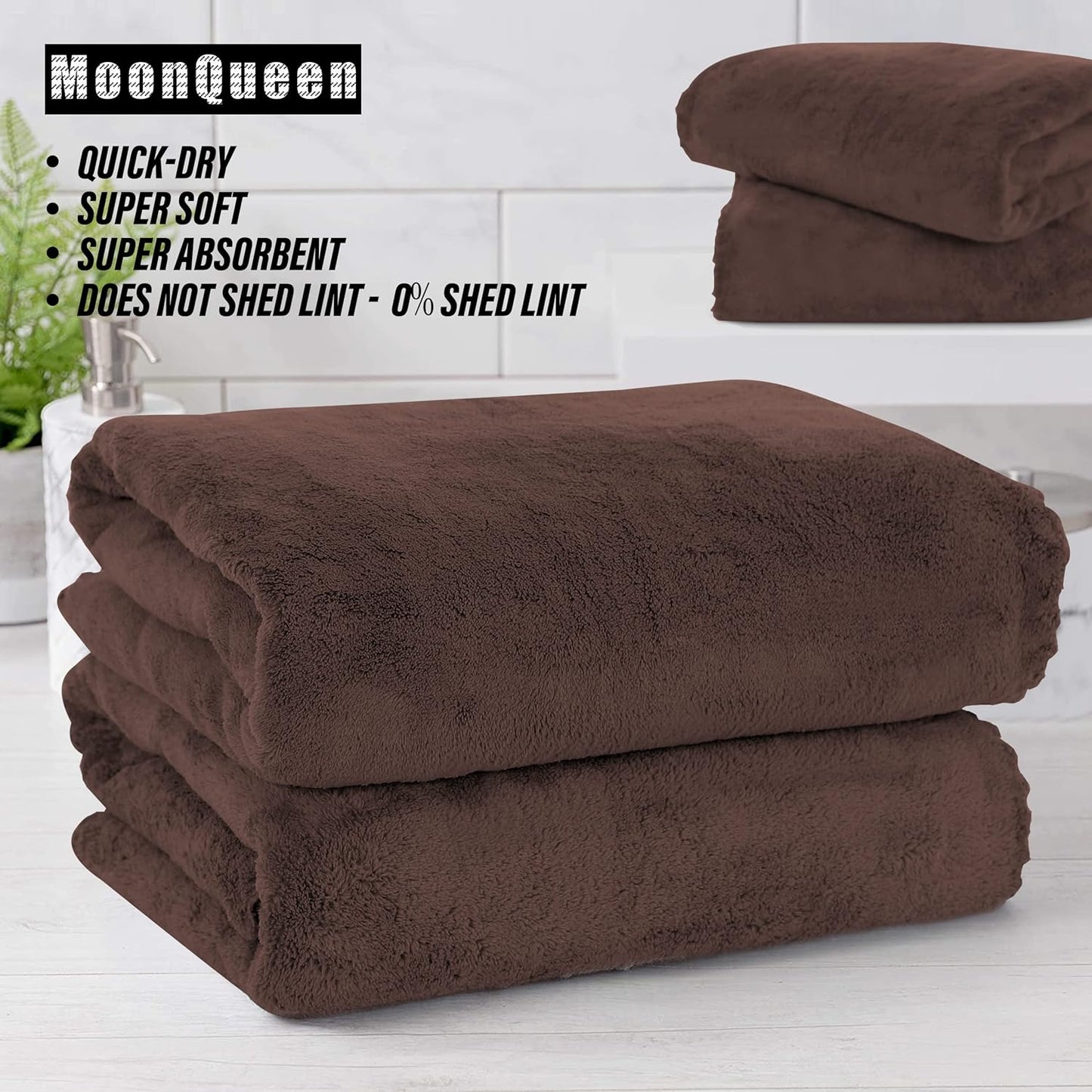 MOONQUEEN 2 Pack Premium Bath Towel Set - Quick Drying - Microfiber Coral Velvet Highly Absorbent Towels - Multipurpose Use as Bath Fitness, Bathroom, Shower, Sports, Yoga Towel (Wood Brown)