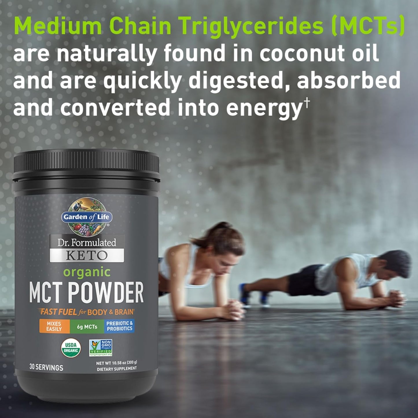 Garden of Life Dr. Formulated Keto Organic MCT Powder - 30 Servings, 6g MCTs from Coconuts Plus Prebiotic Fiber & Probiotics, Certified Organic, Non-GMO, Vegan, Gluten Free