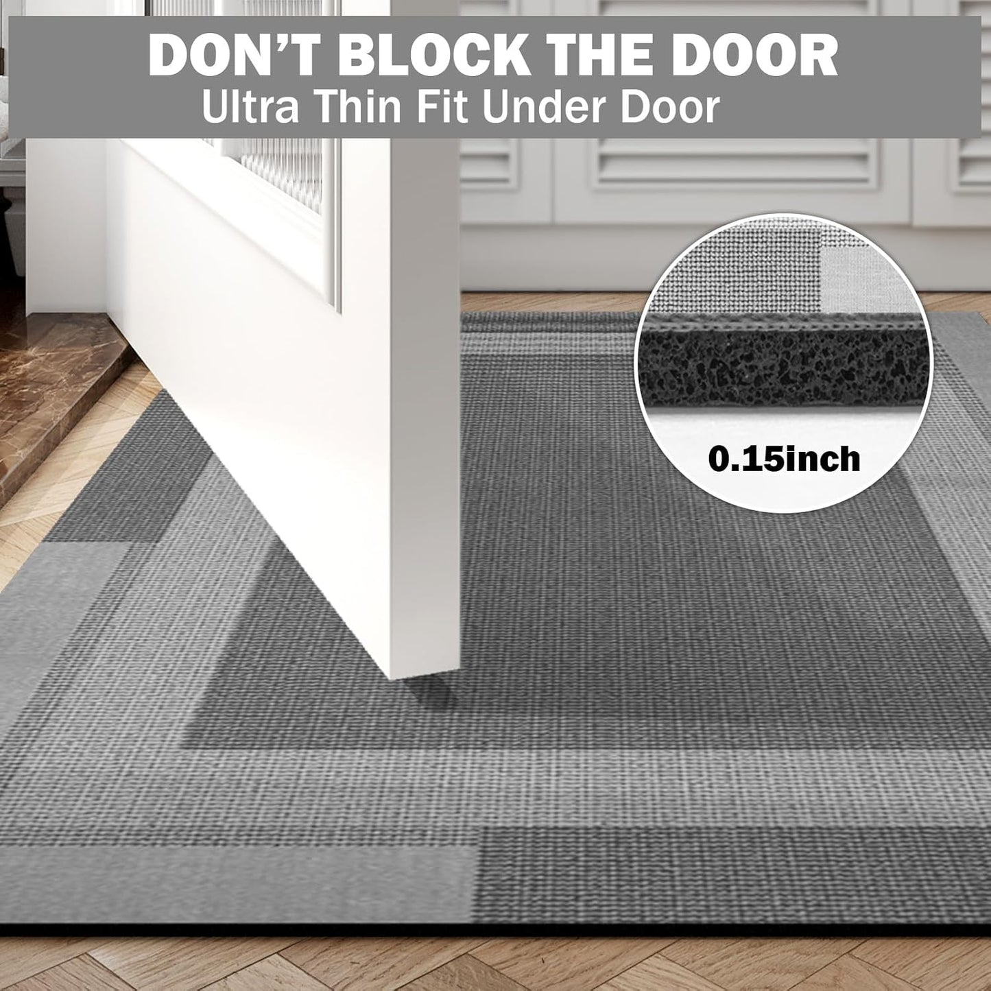 Non Slip Bath Mat, Rubber Backing Ultra Thin Bathroom Rugs Fit Under Door Quick Dry Super Absorbent Washable Bath Rug Shower Mat for Bathroom Floor Bathtub Sink, Easy Care Dark Grey 16"x24"