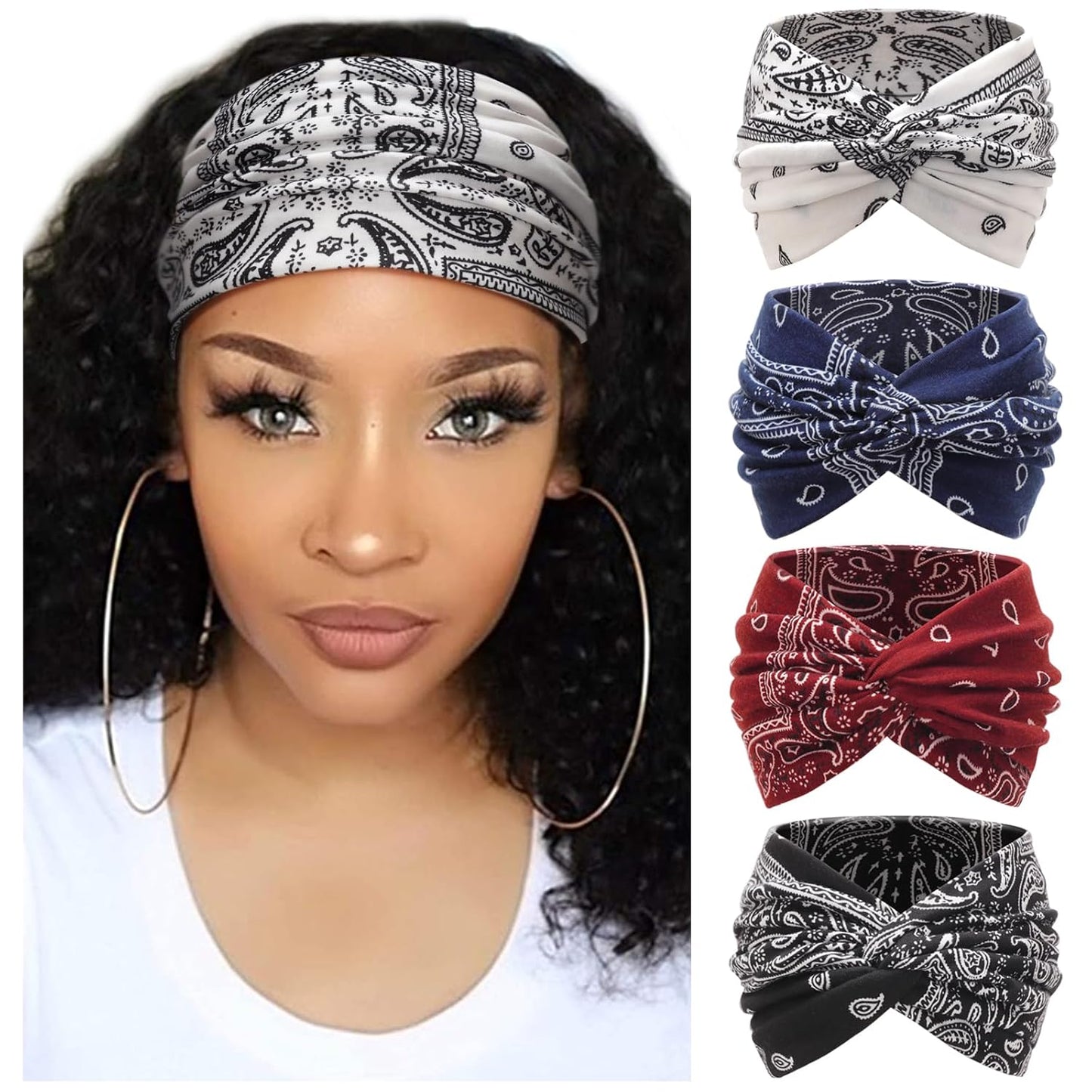 DRESHOW 4 Pack Turban Headbands for Women Wide Vintage Head Wraps Knotted Cute Hair Band Accessories